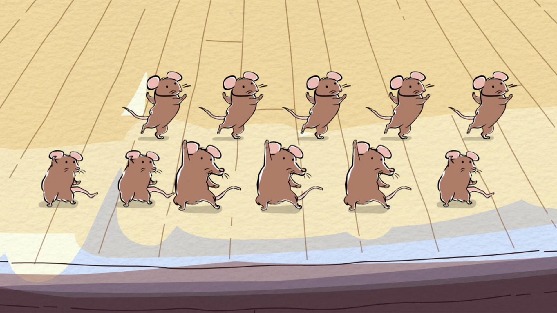 The mice are out of Mr. Pangborn's house, but have invaded the Lorraines' house!