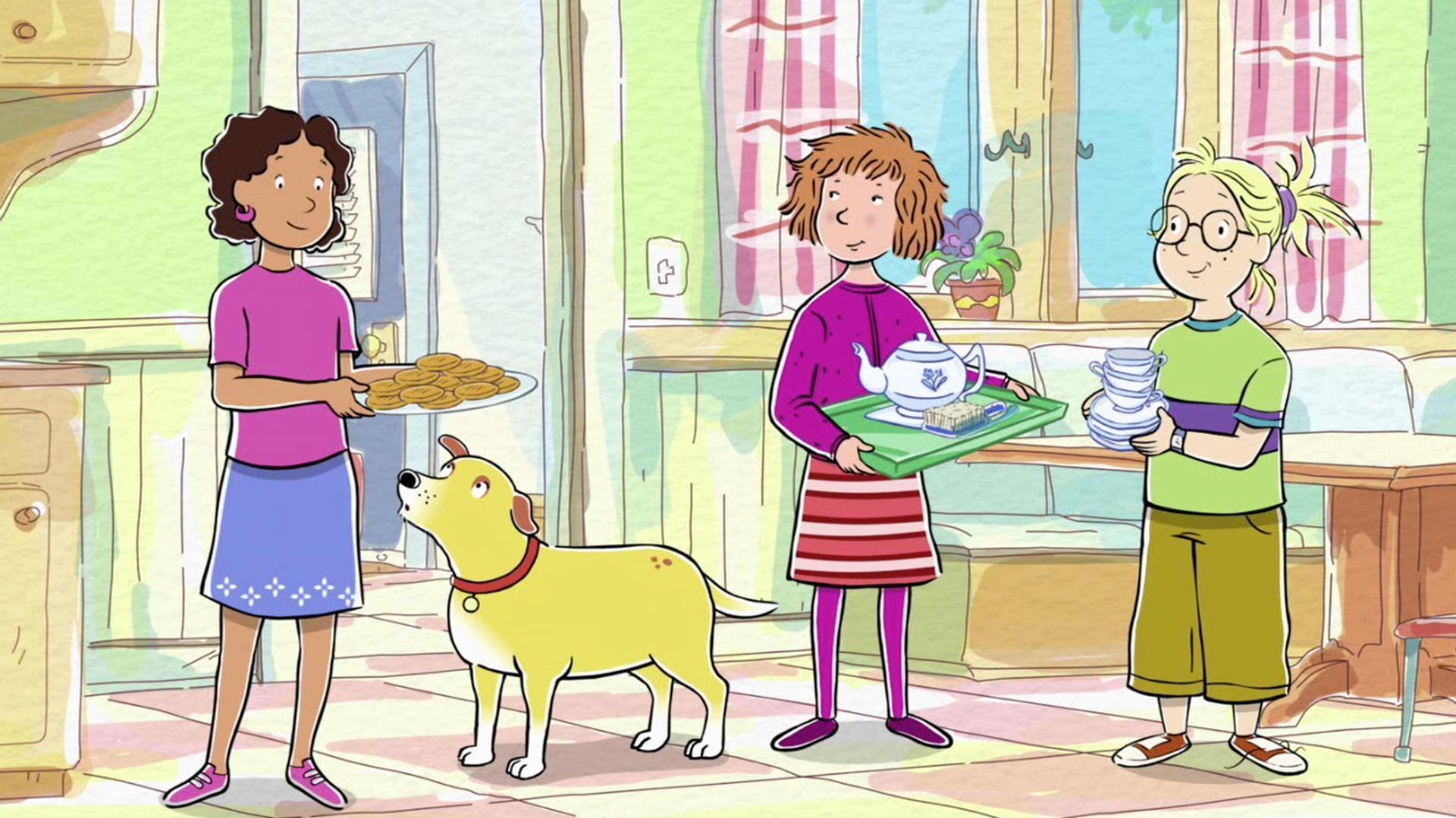 Helen and the girls prepare to play princesses in the treehouse.