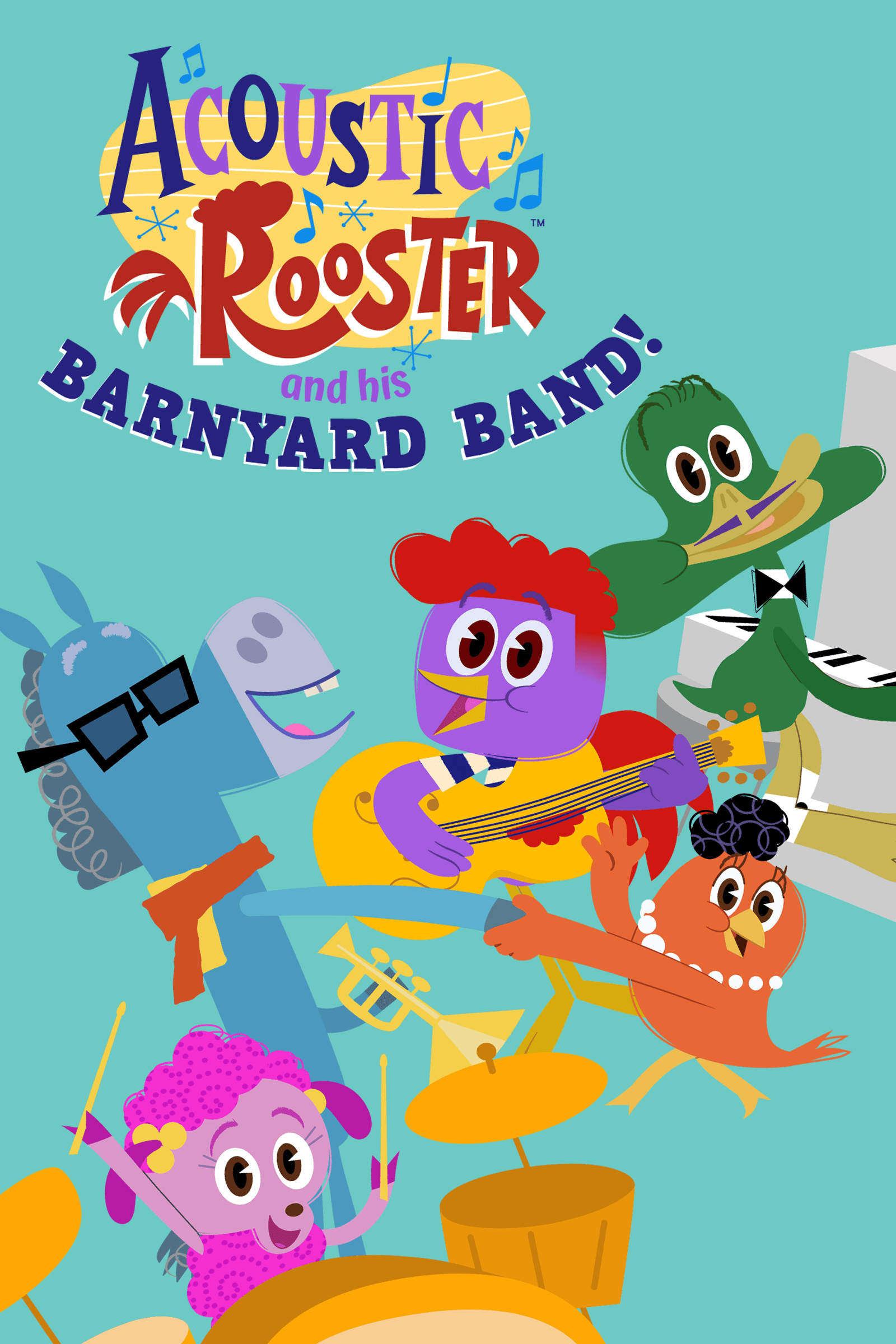 A guitar-playing Rooster journeys to the Bebop Barnyard and learns to play in a jazz band.