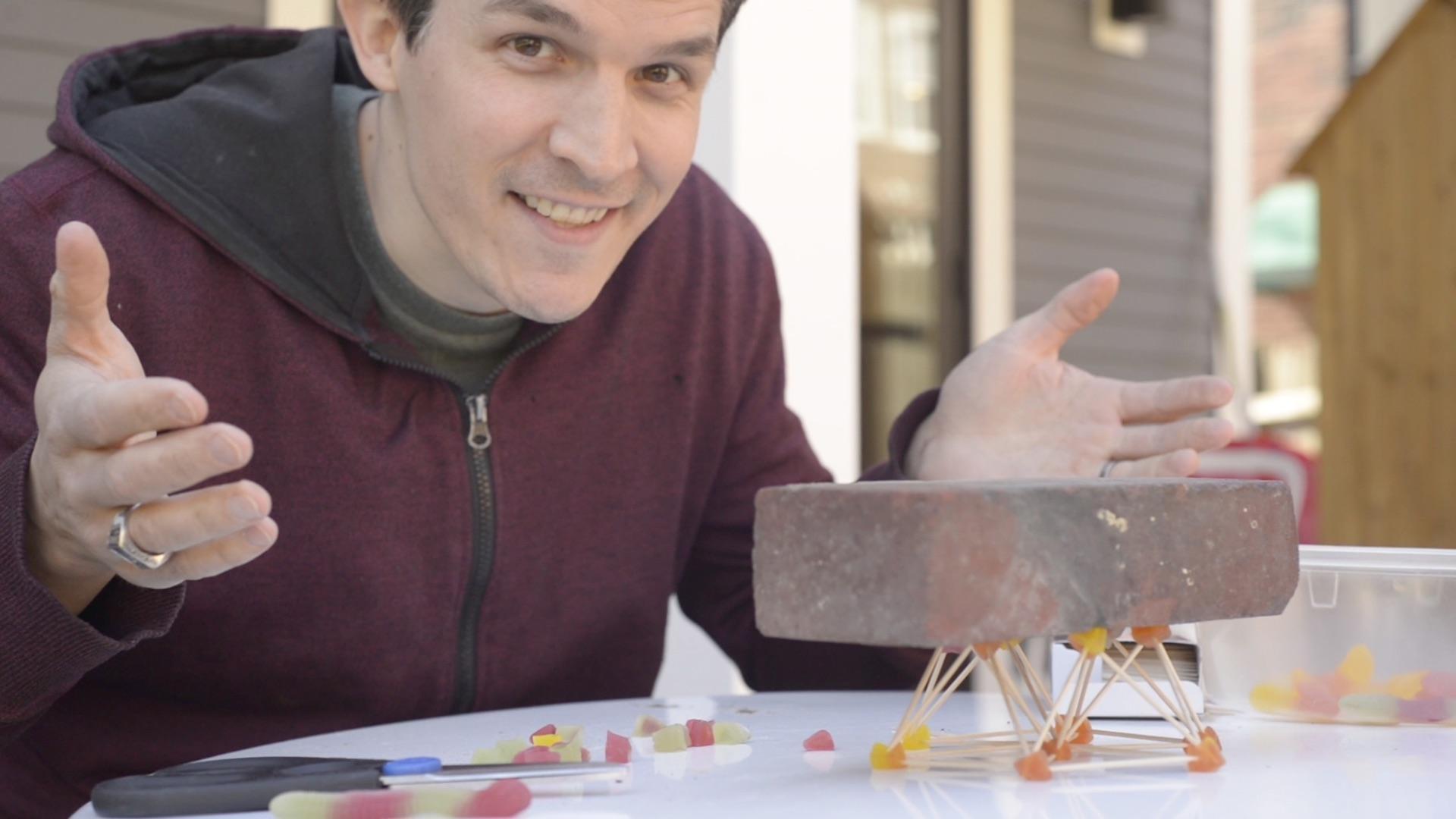 See how Nate uses triangles to make strong, stable, and supportive structures.