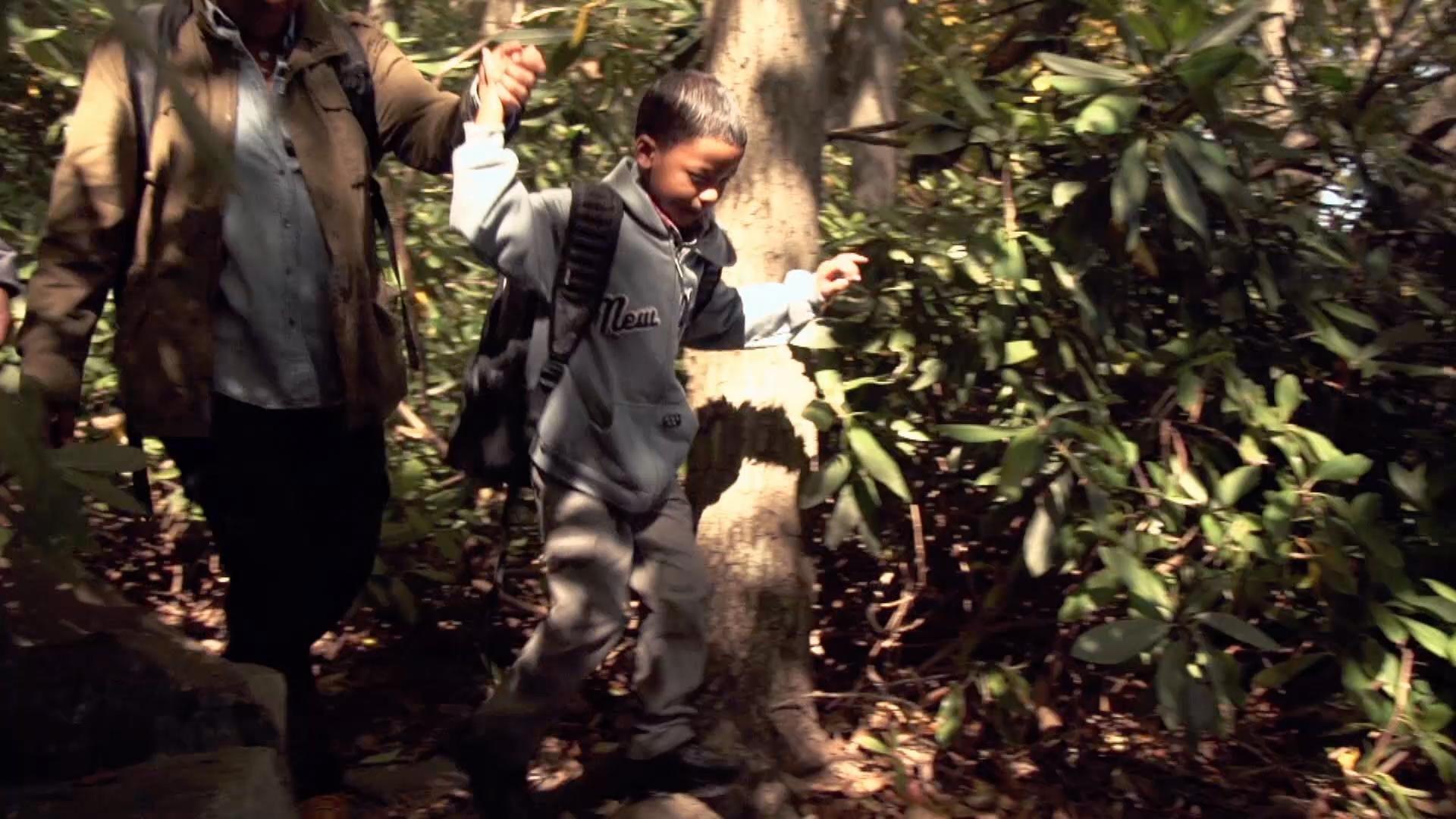 After a day exploring the woods and seeing a waterfall, it's time for Ethan to go home.