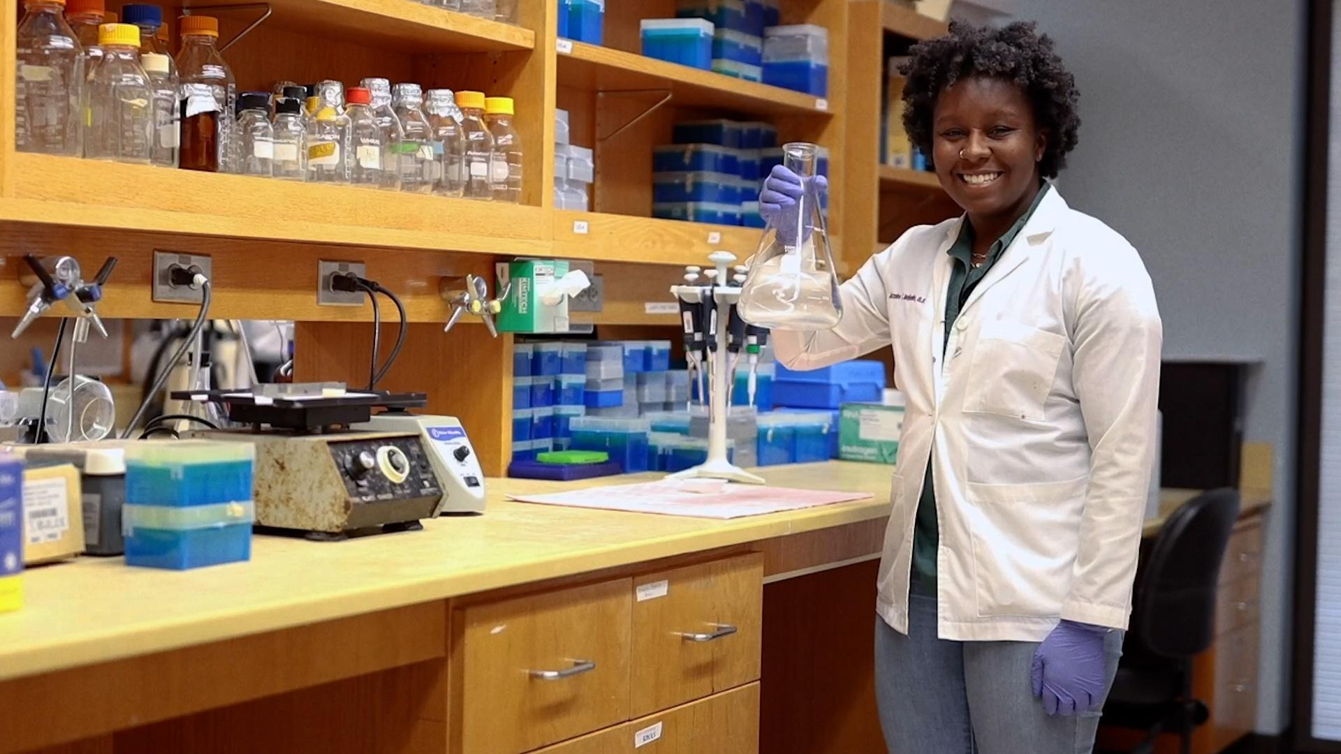 Jazmine enjoys talking about her biomedical research with the people it directly affects.