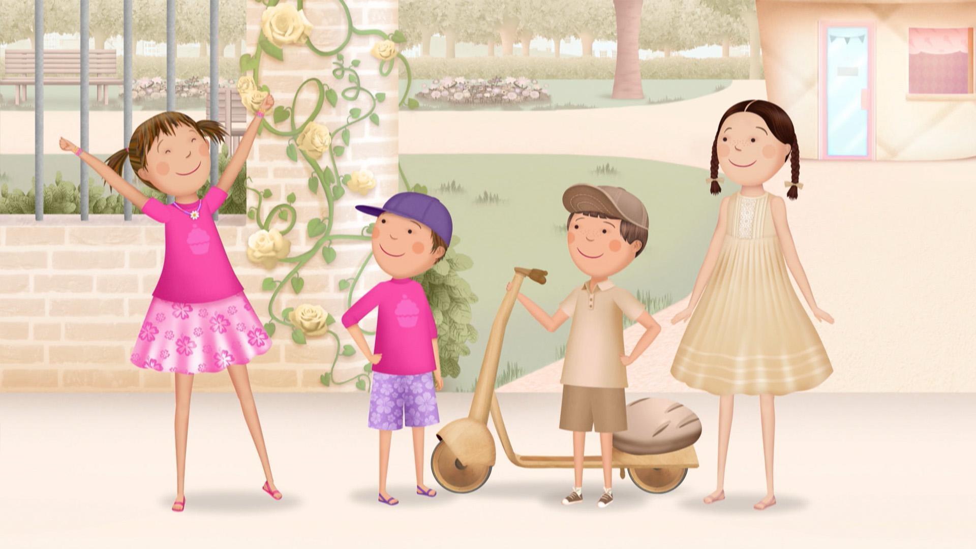 Pinkalicious and Peter meet new friends, Betty and Bob Beigerton.