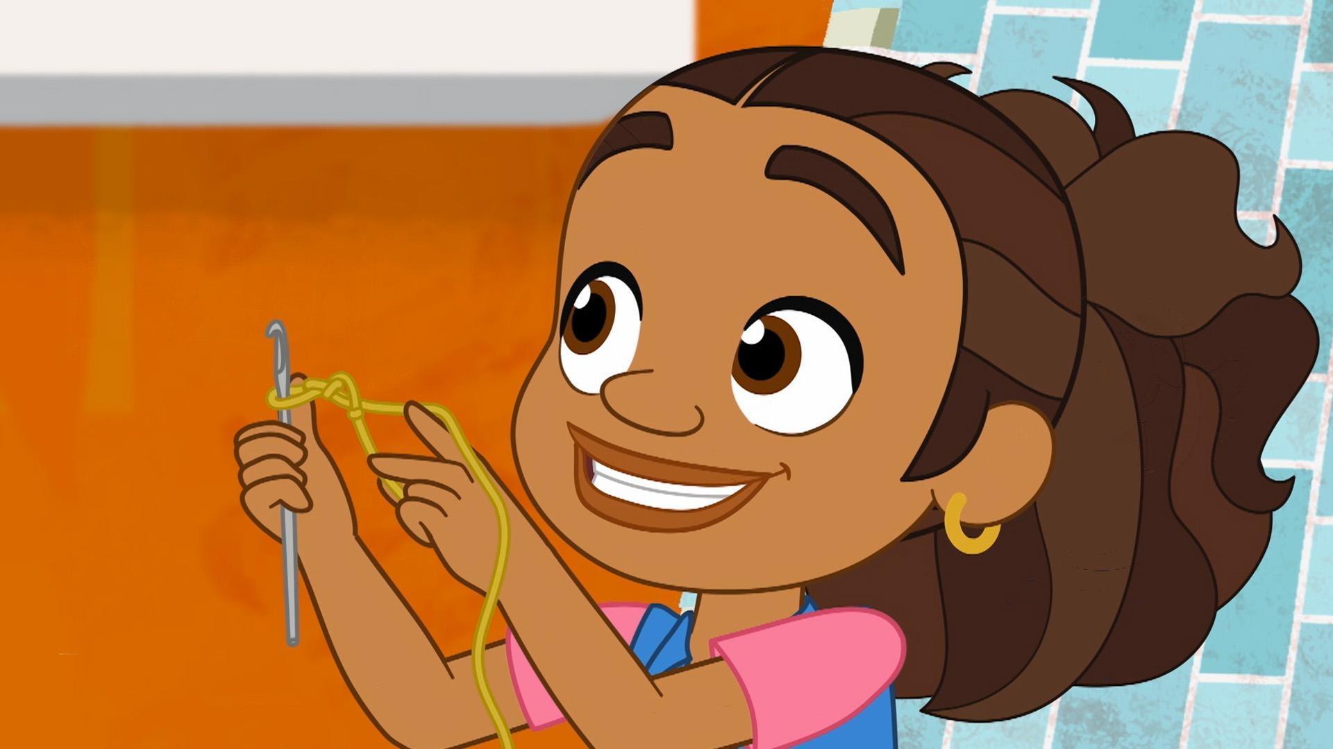 Tía Gloria teaches Alma and Junior how to crochet.