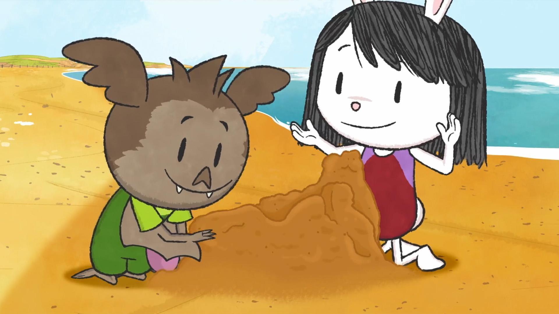 Ari and Elinor are excited to make a sandcastle! But the waves keep making things harder.
