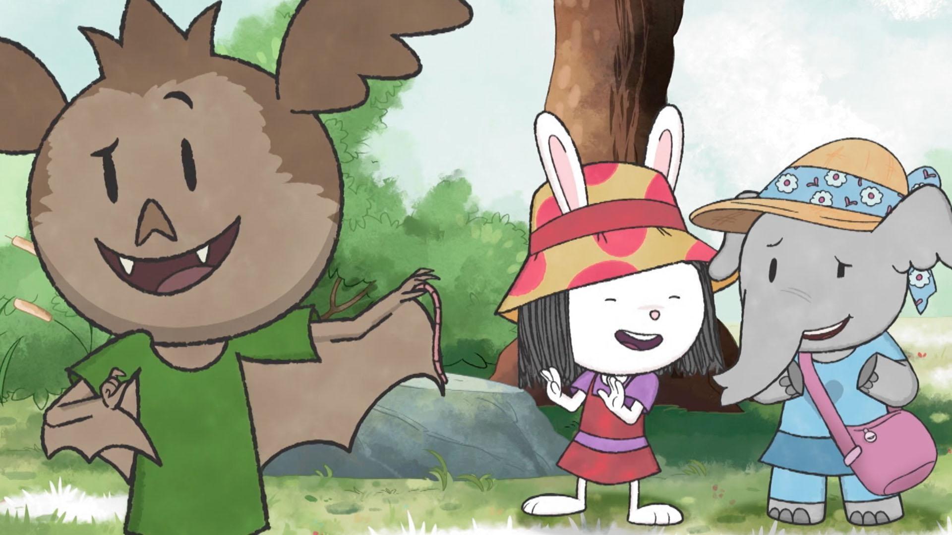 Elinor and friends try to make two lizards move from one rock to the other.