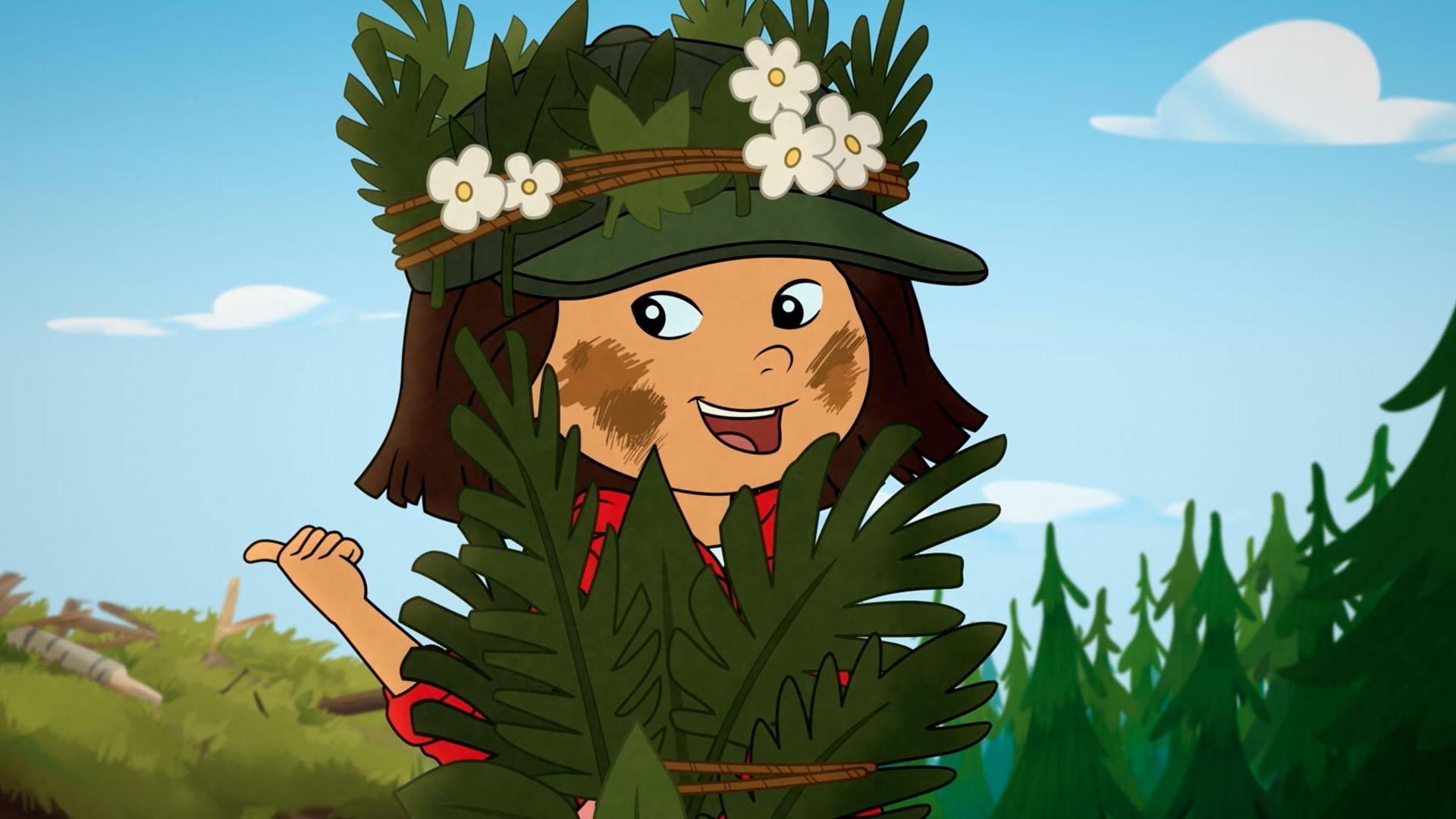 A family of beavers diverts water into Trini's garden. / Trini goes for her first badge.