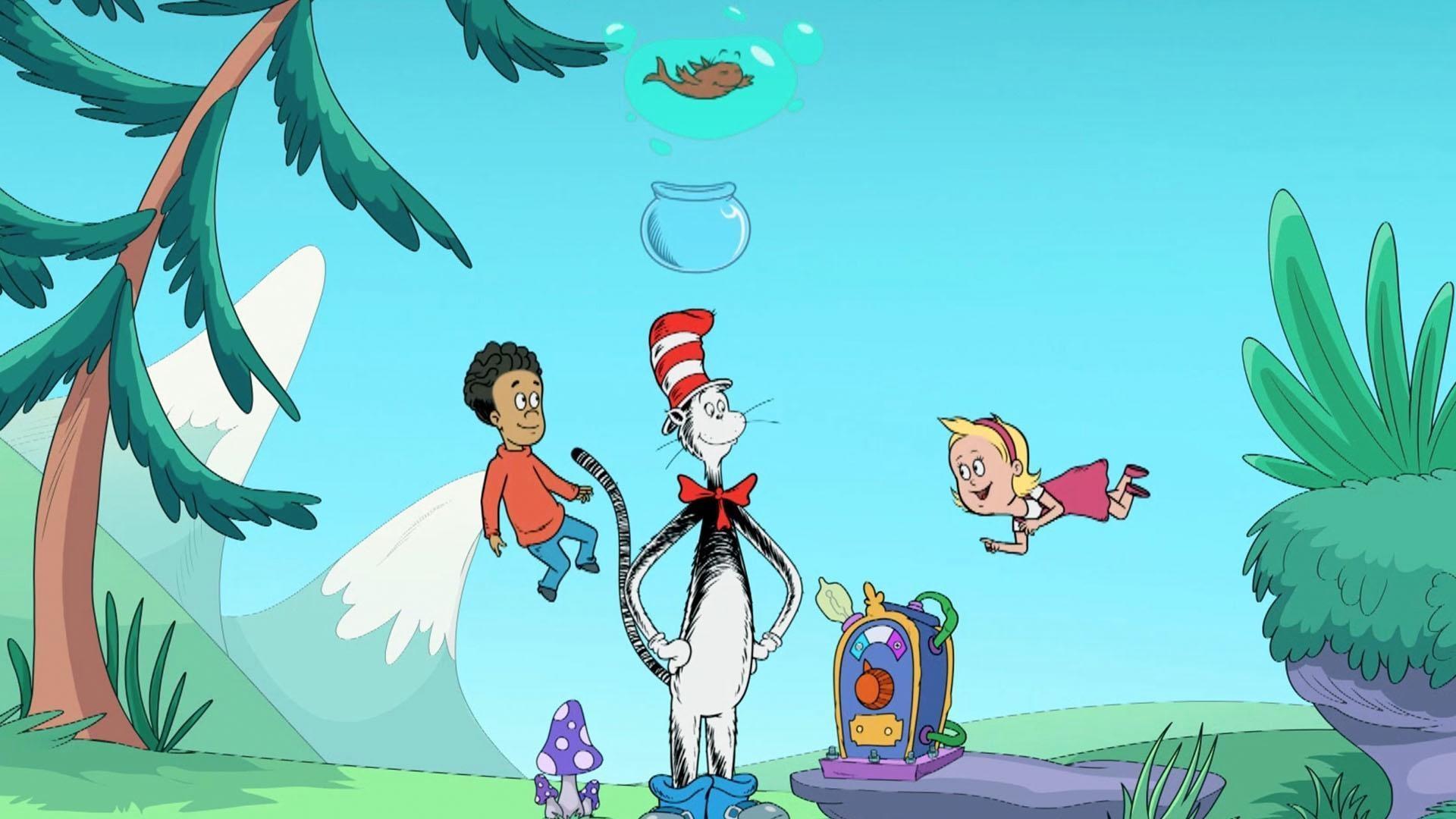 En Caída de la Gravedad, el Gato ayuda a Nick y Sally a jugar con la gravedad.