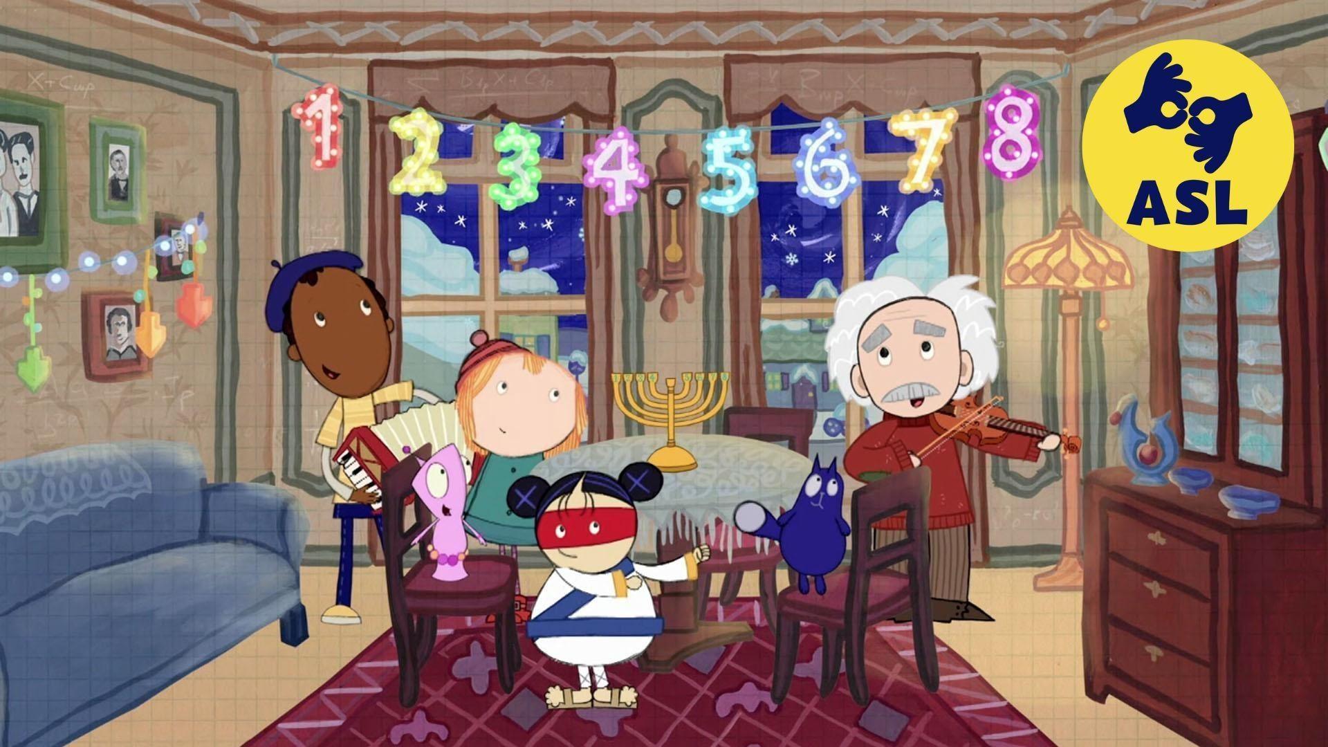 Triangulo and Flat Woman take over Mathtropolis./It's Hanukkah at Albert Einstein's house!
