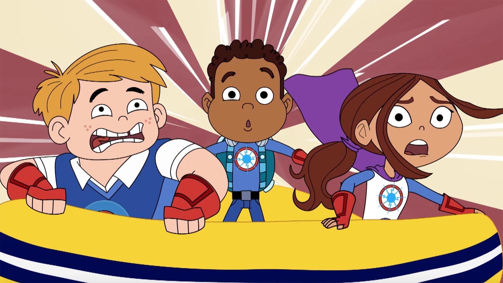 The Sparks' Crew help with a backyard “monster."/The Super-Duper Store is a sudsy mess.