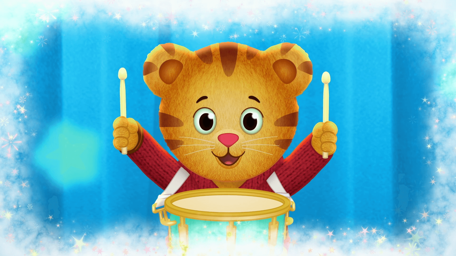 Daniel imagines he is playing the drums along with two instrument families.