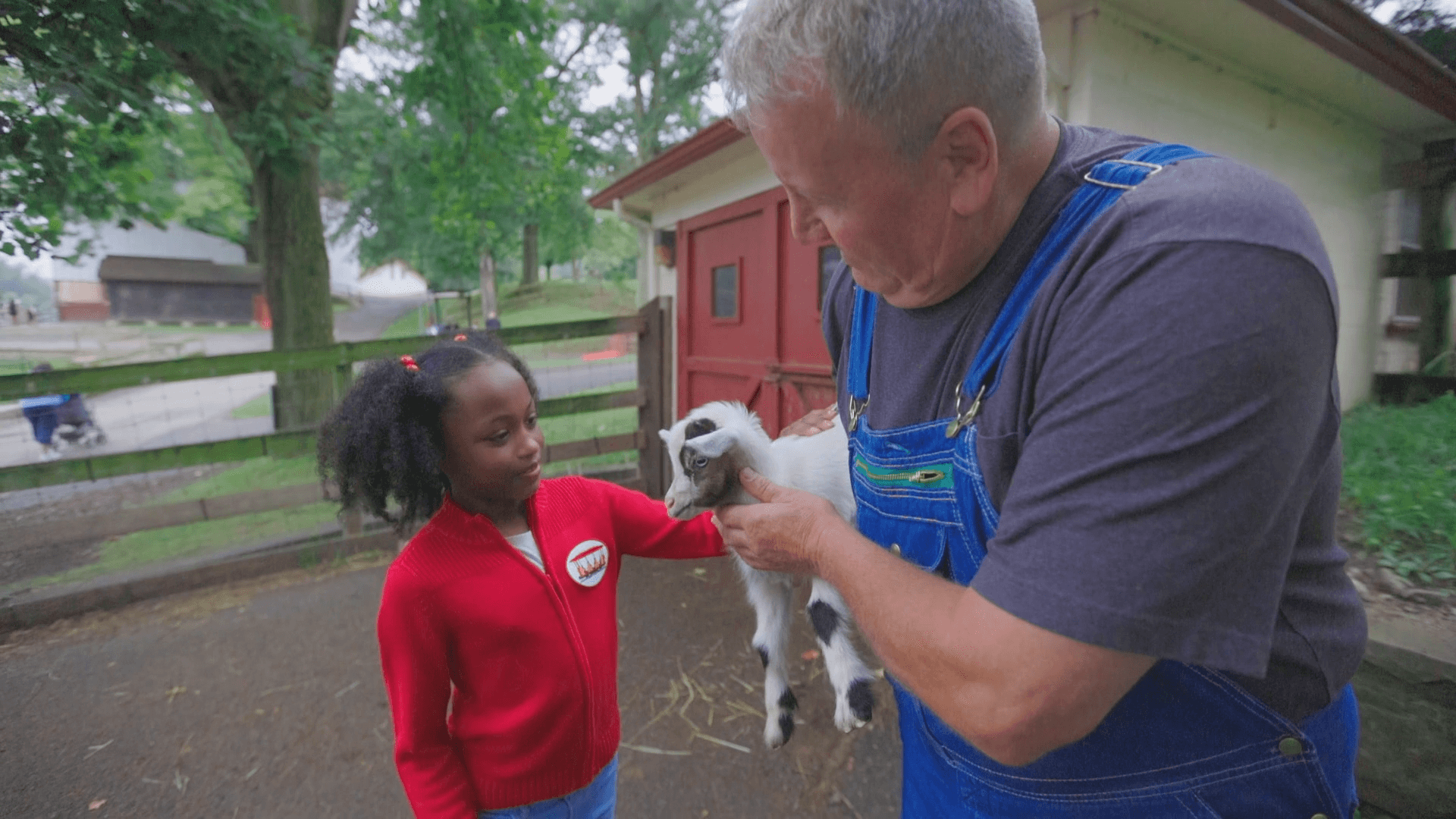 Ameena visits Farmer George to learn about all the different farm animals.