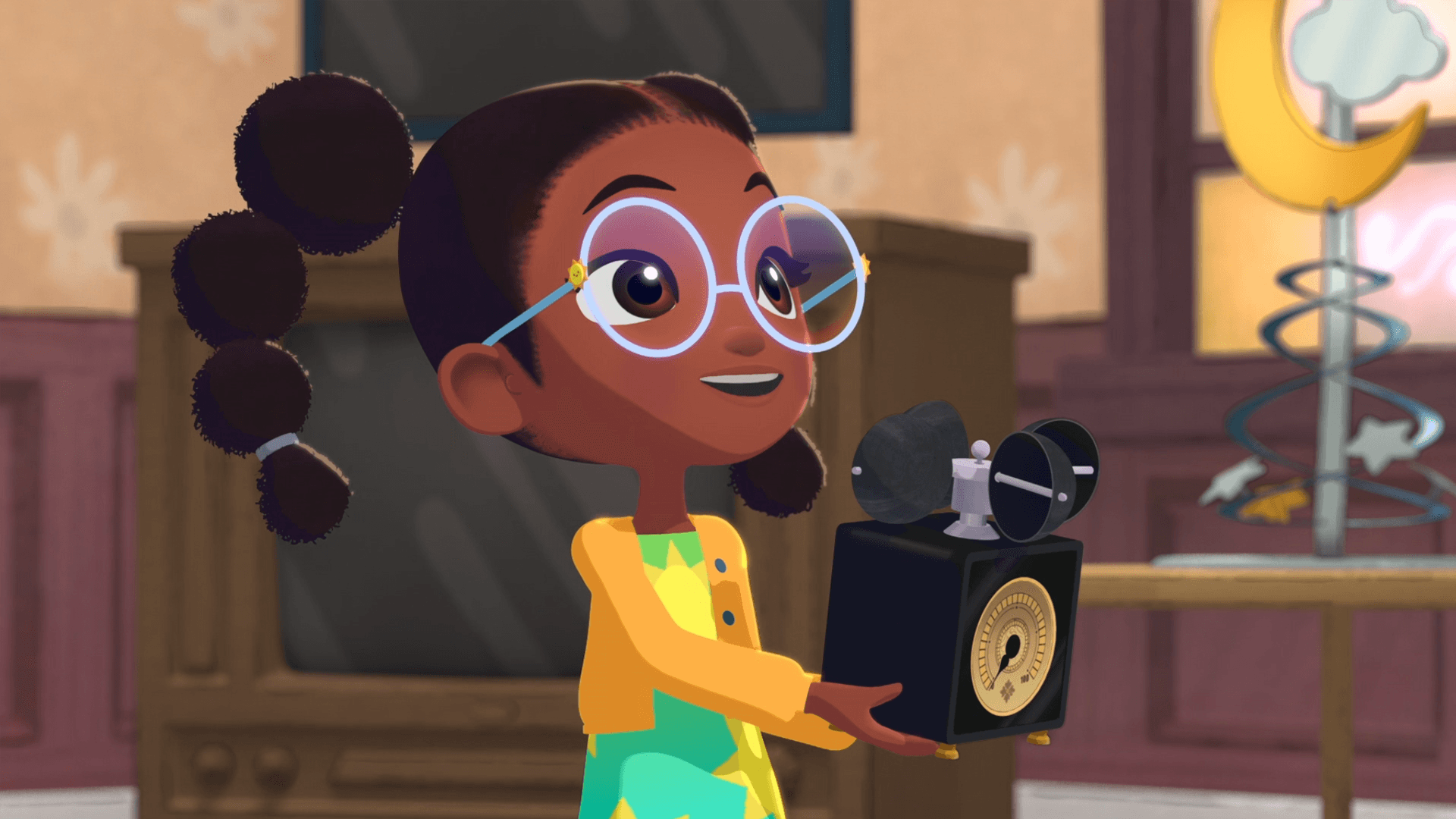 While exploring Great Grandpa's workshop, Lily discovers and learns about an anemometer.