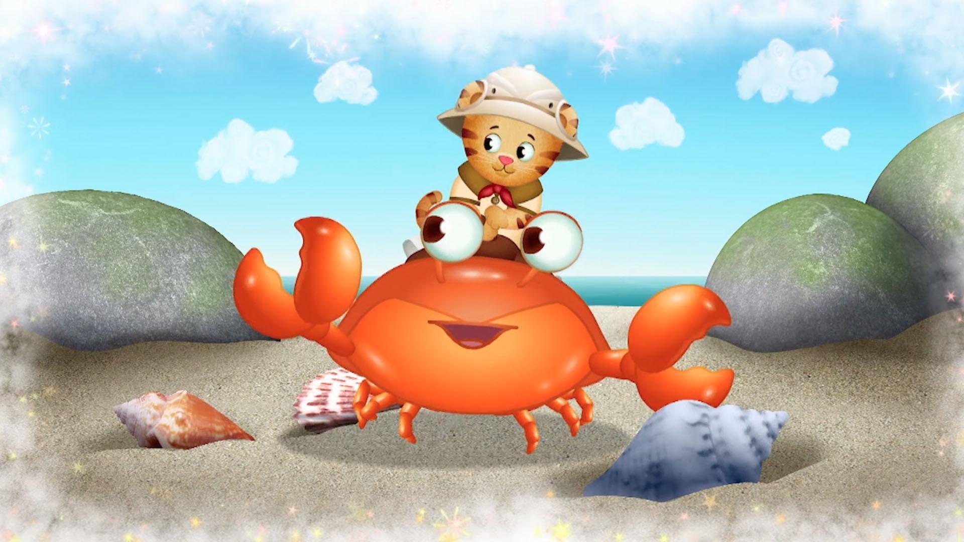 Daniel imagines that he's riding a crab on a beach!