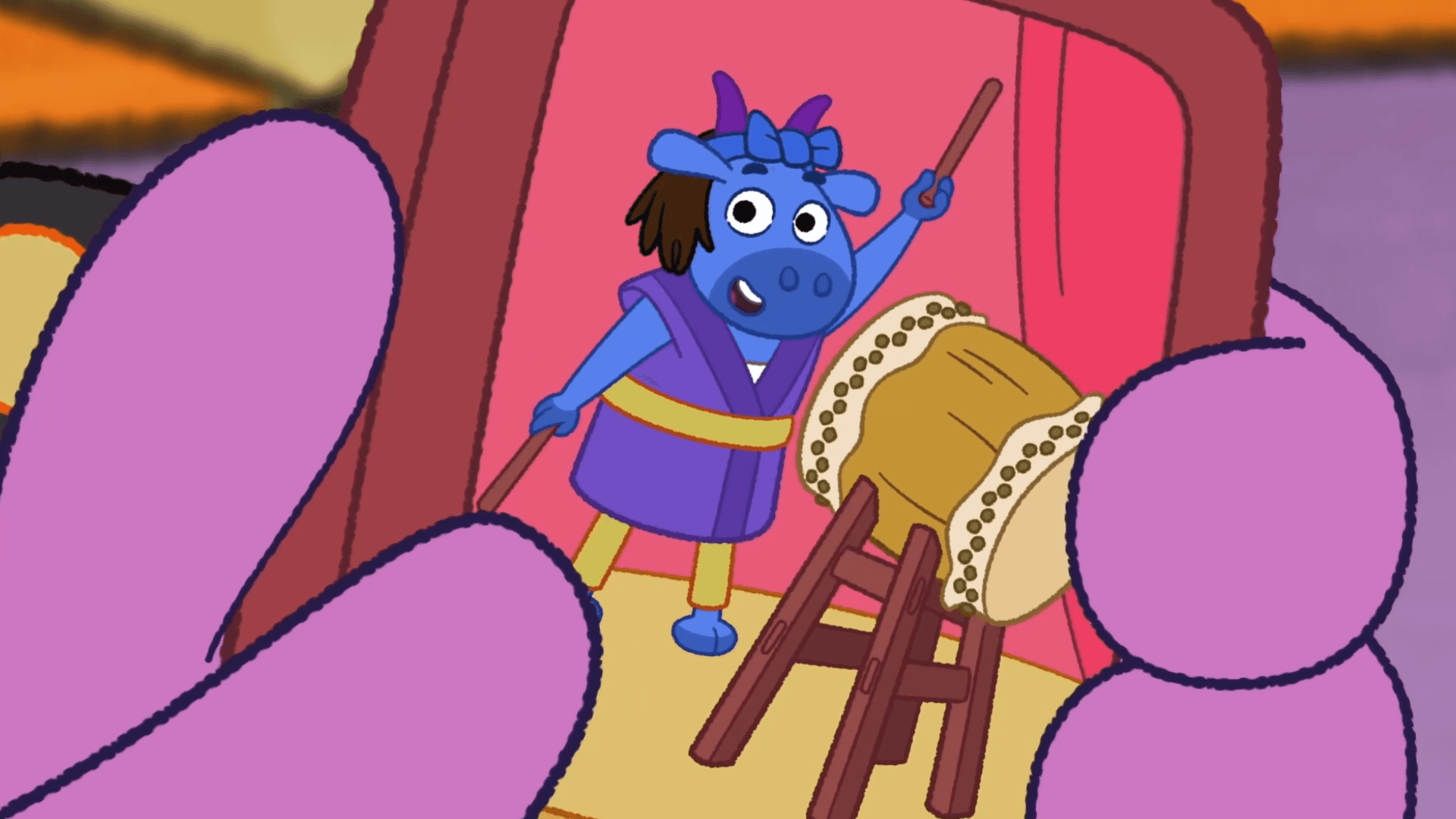 Leiko tells the Wombats about Taiko drums.