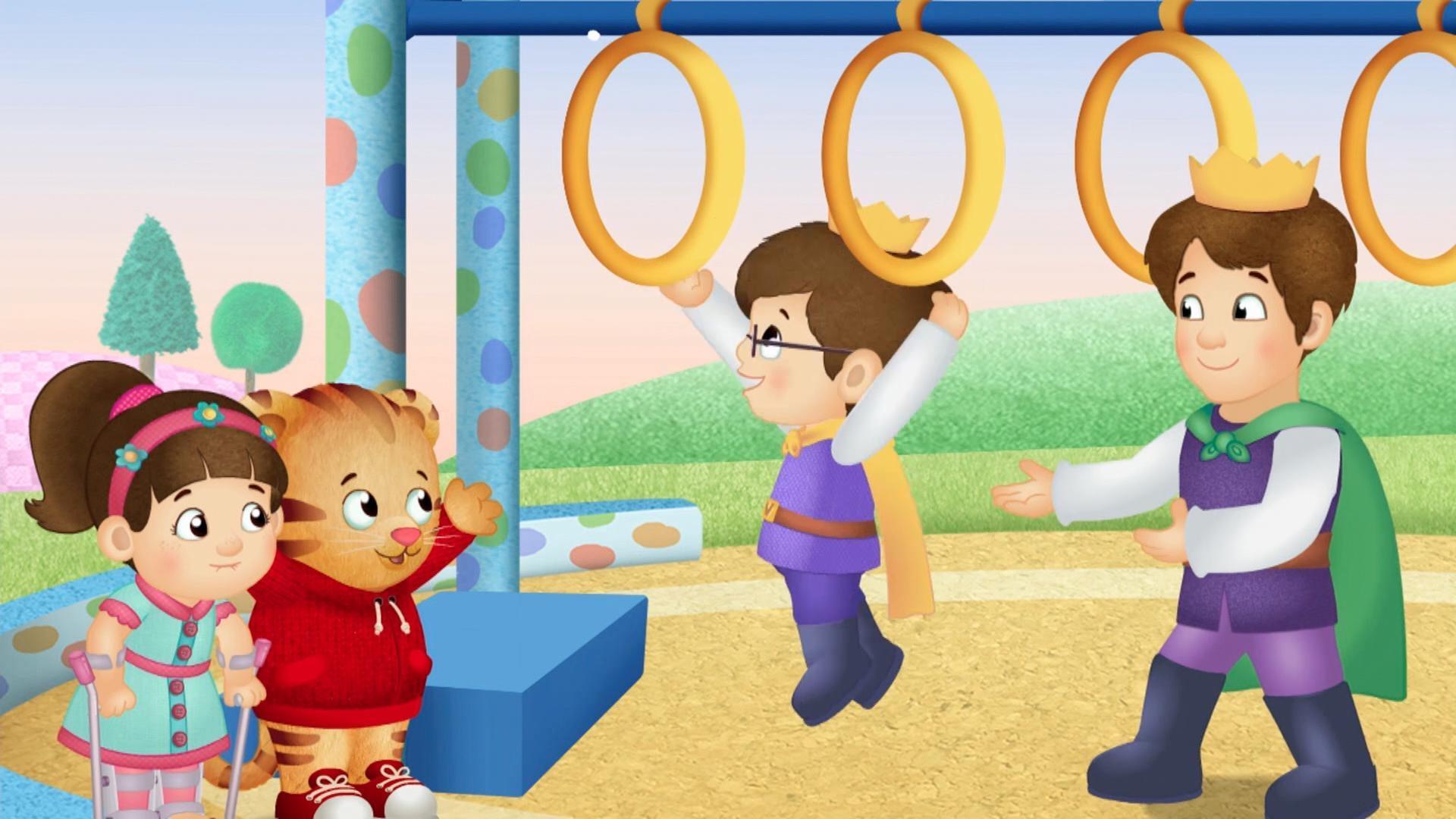 Prince Wednesday keeps on trying and gets across all five rings at the playground.