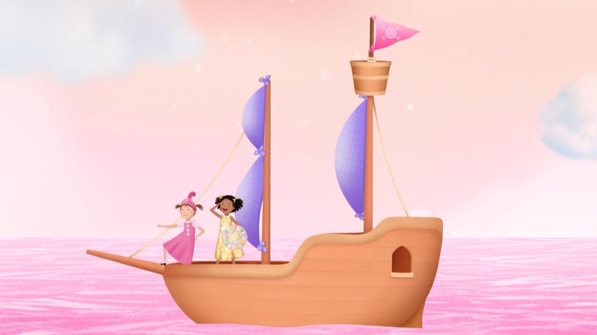 Pinkalicious and Jasmine imagine themselves as Knights of the Pink Table.