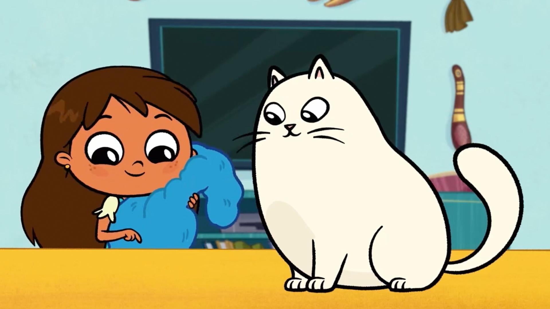 Rosie prepares to watch the Wonder Walrus show together with Gatita.