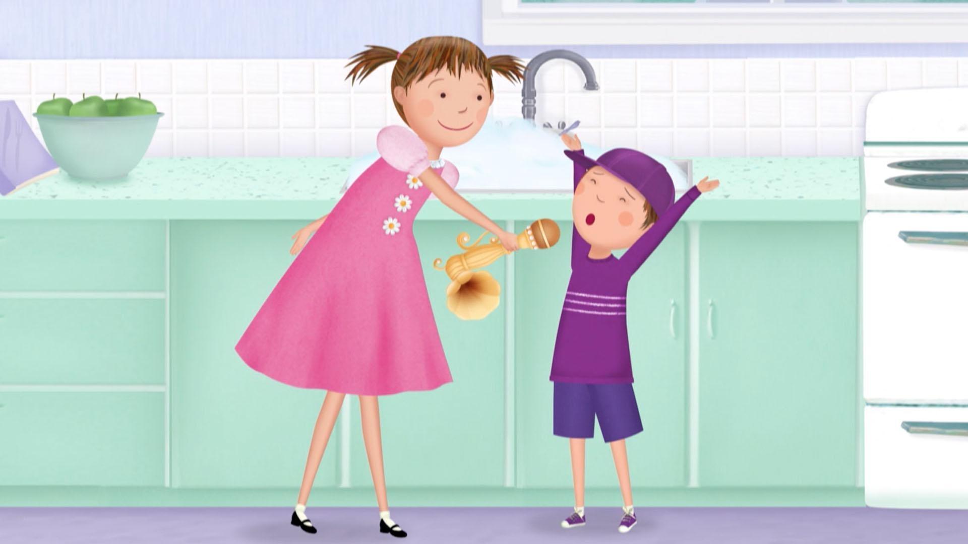 The kids offer to take Mommy's invention to Mrs. Plum -- after they test it out.
