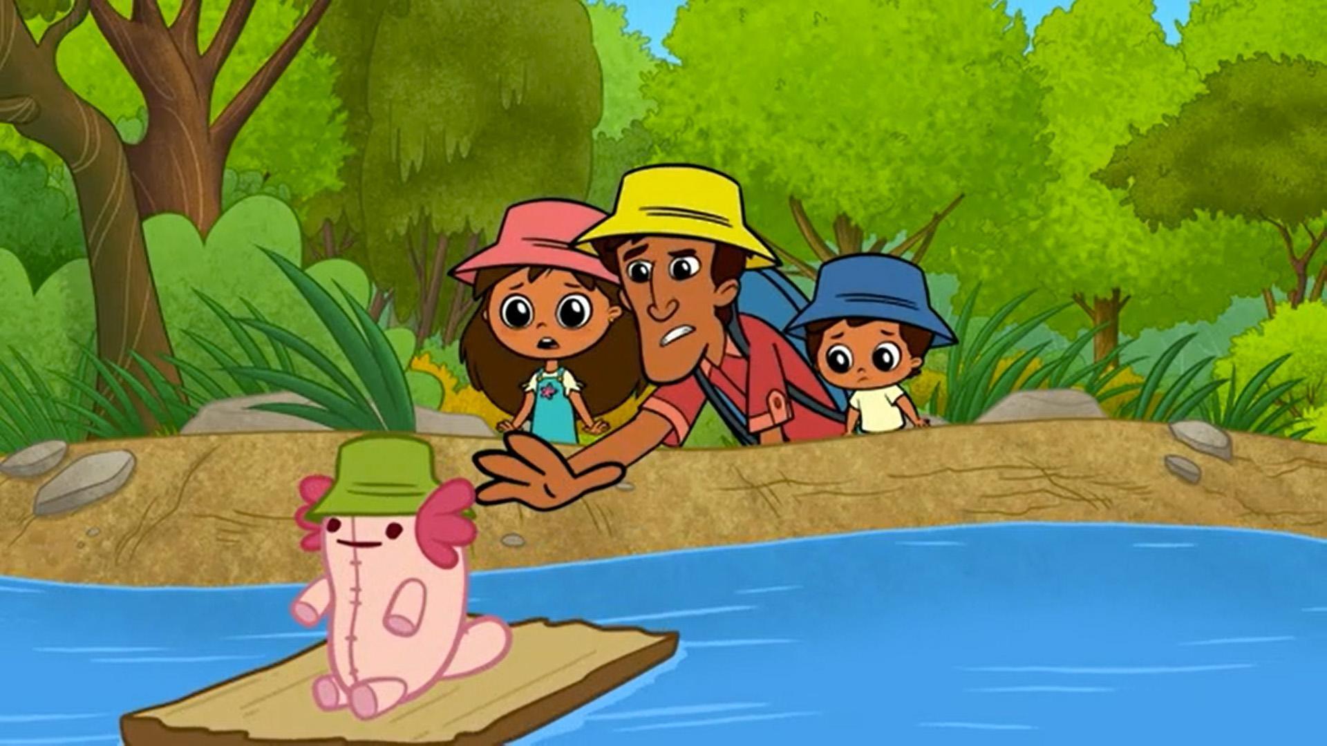 Oh no! Lote gets swept up by the river.