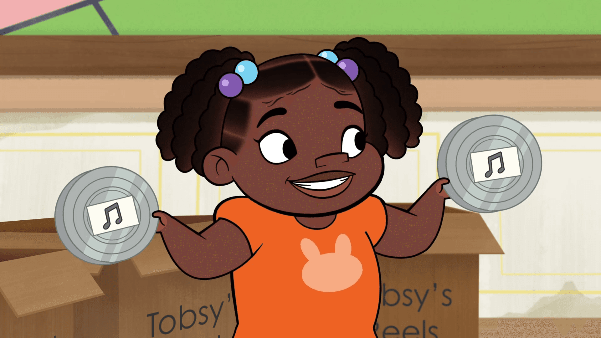 Phoebe, Jay, and Mr. Ellis sort through Tobsy's reels.