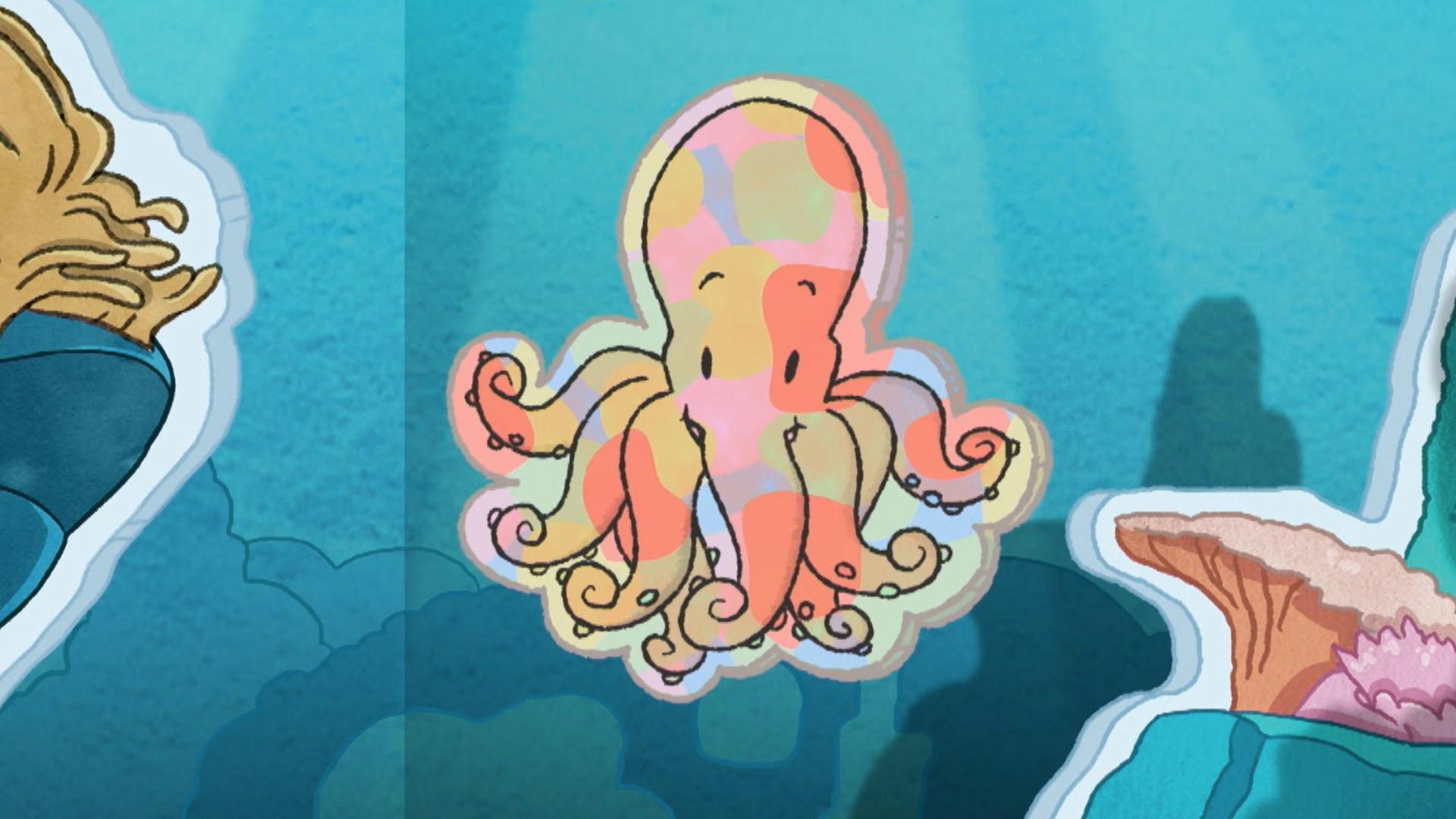 Ms. Mole teaches the kids all about the camouflage of an octopus.