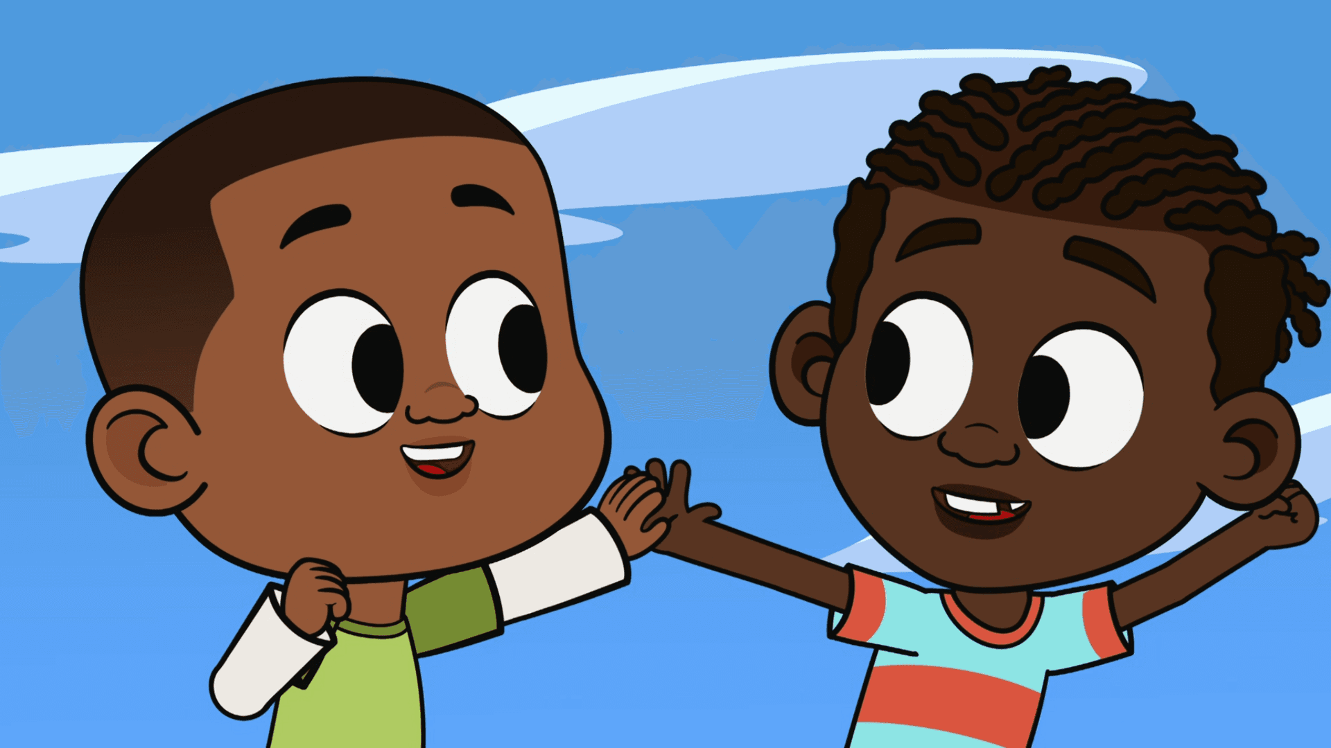 Luke scores a goal after some help and encouragement from his family and friends.