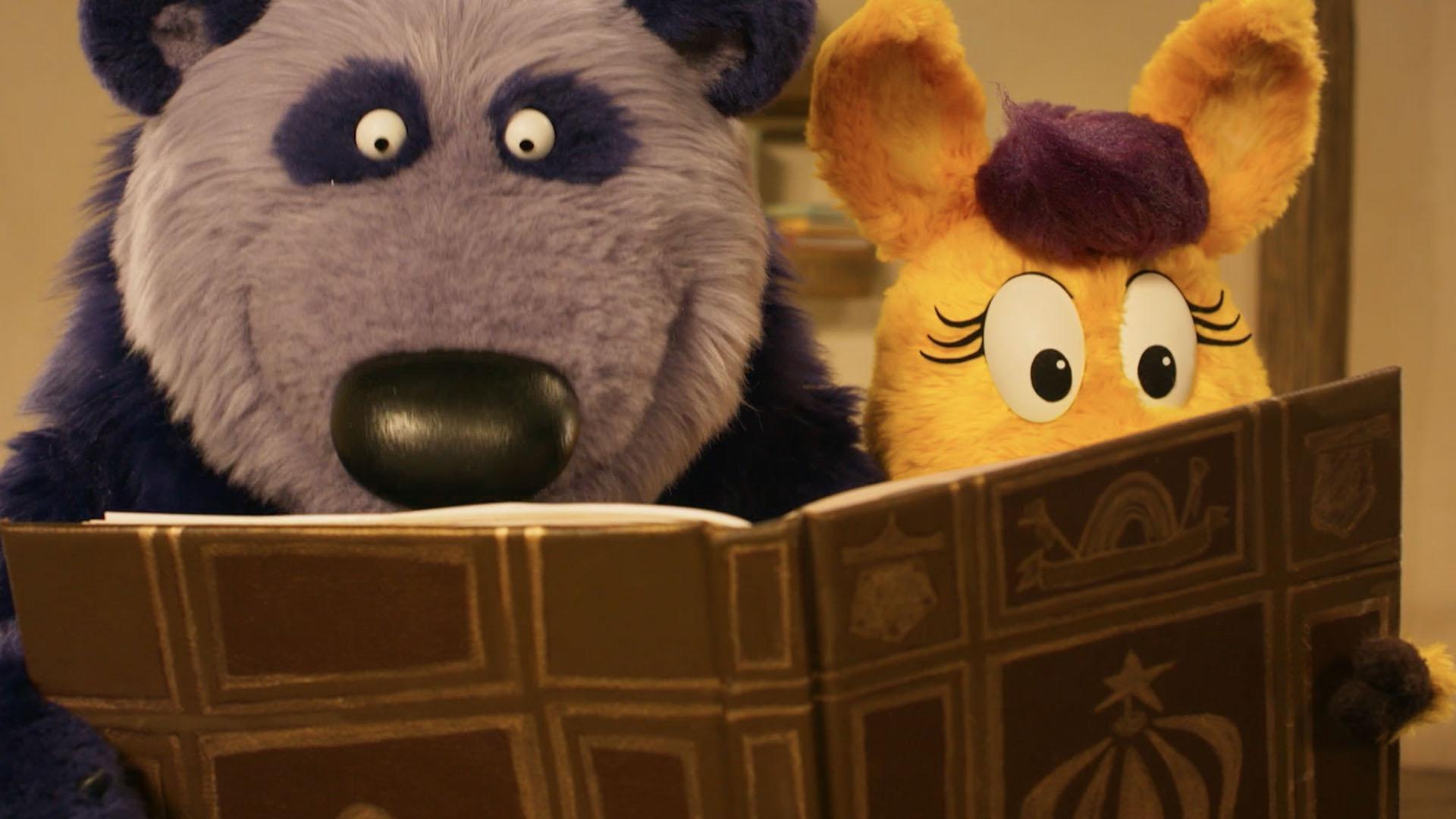 Donkey and Panda look for ways to entertain King Friday while Grampy is away.