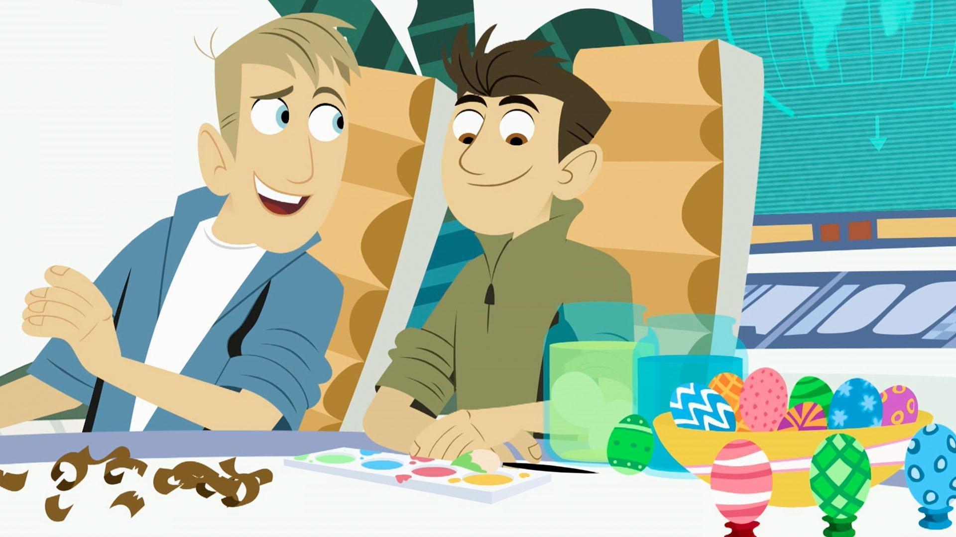 The gang decorate Easter eggs.