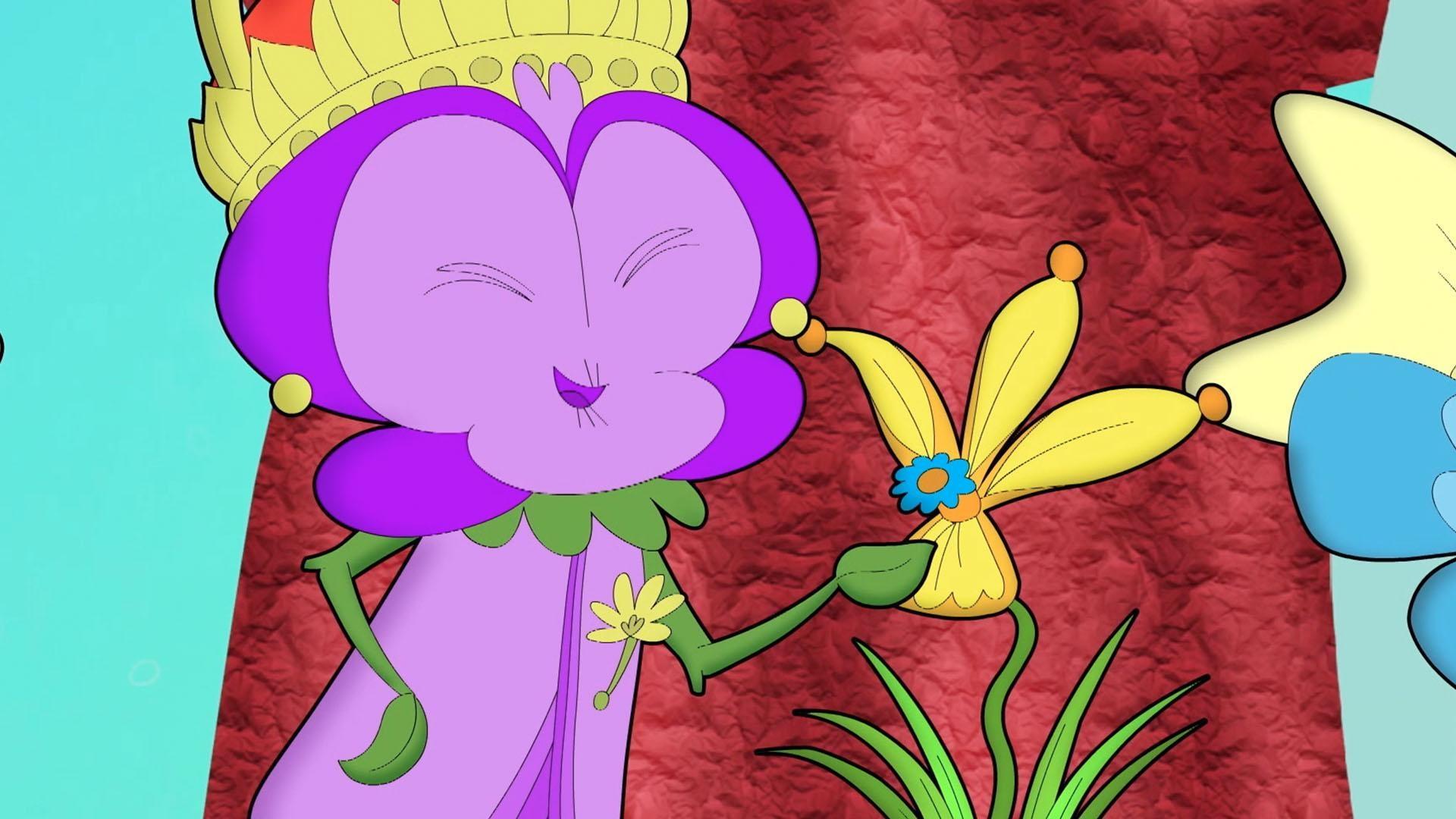 Queen Mum measures Hacker and Inez's plants to see who will win the tallest flower award.
