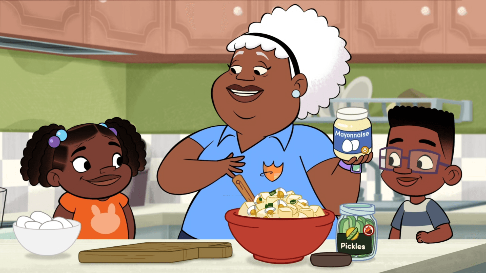 Phoebe and Jay help Grandma Annie make her famous potato salad and learn about food labels.
