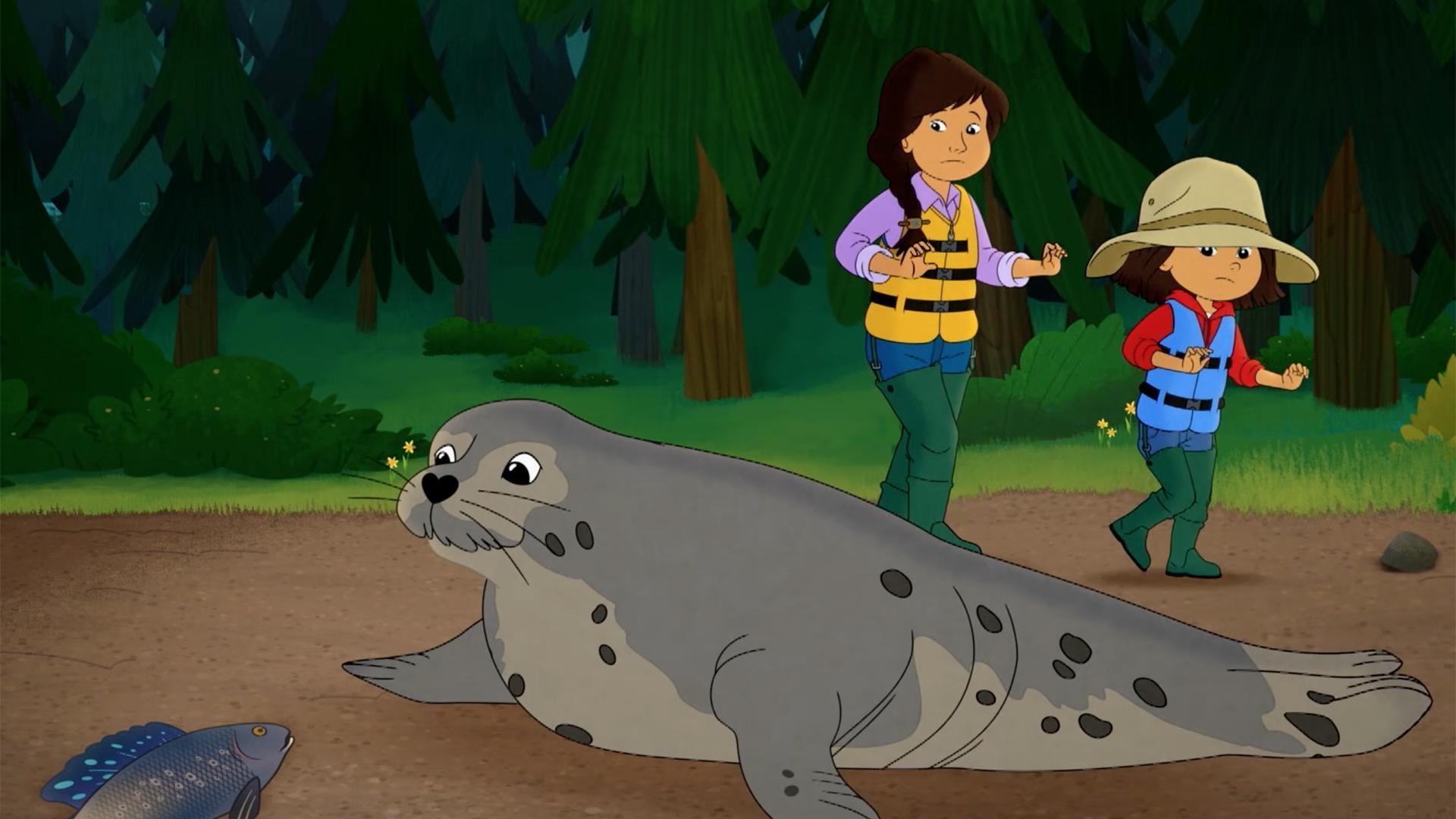Molly trains for a cross-country ski race./A hungry seal sneaks into Molly's boat!