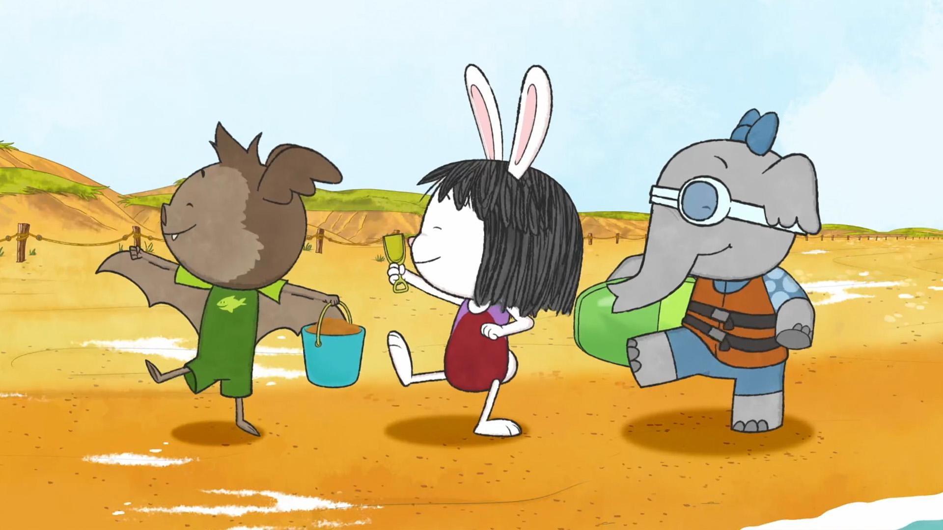 The kids take inspiration from a sand crab to keep their sandcastle safe from the tide.