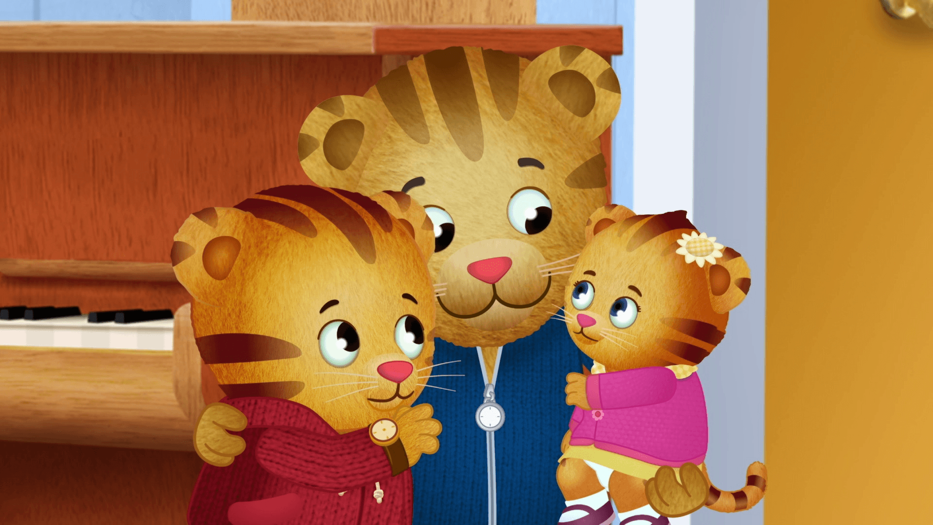 Daniel and Margaret are sad when Dad has to leave, but they learn grownups come back!