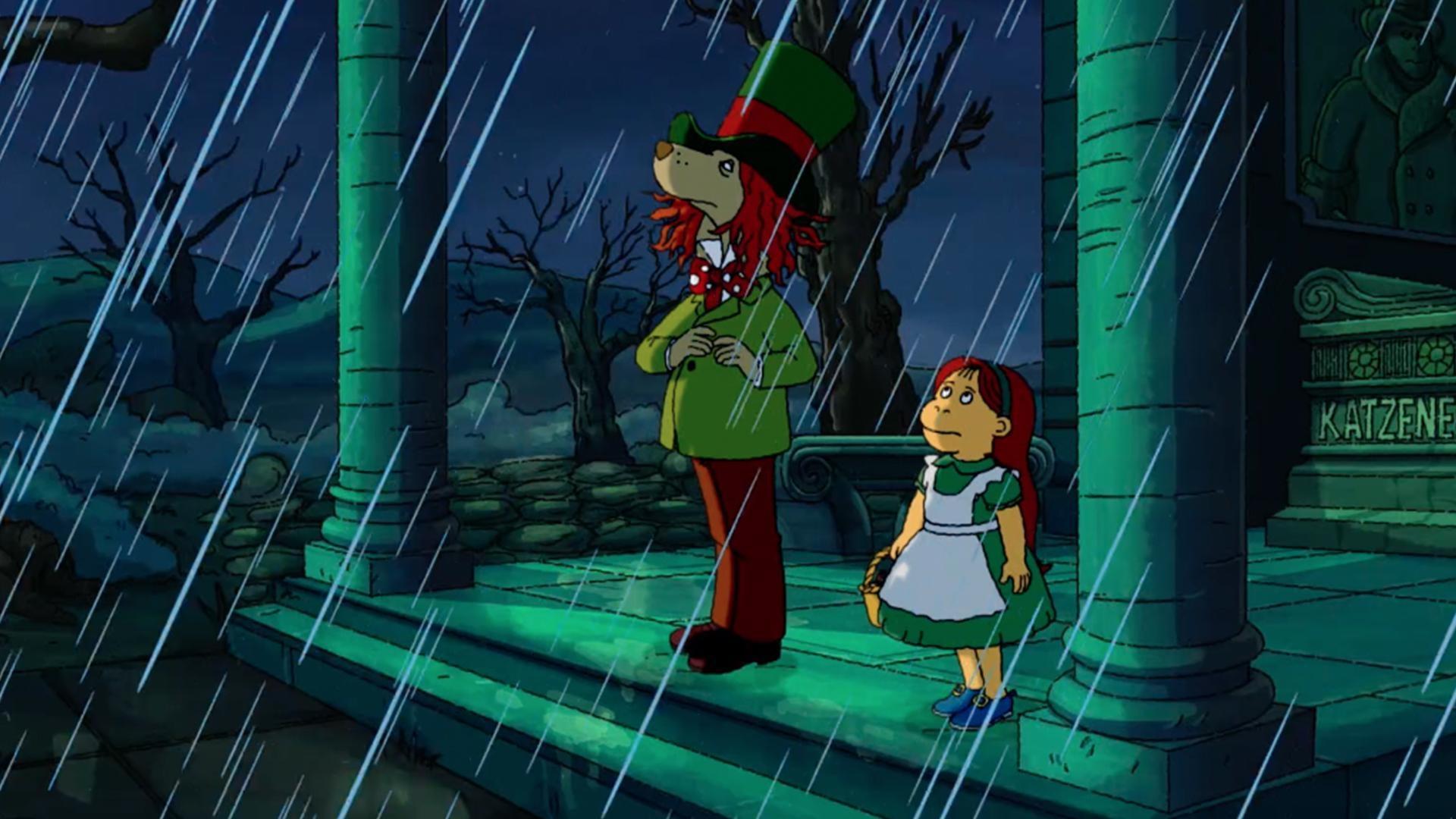 Muffy and Bailey find shelter from the rain, but they're not alone…