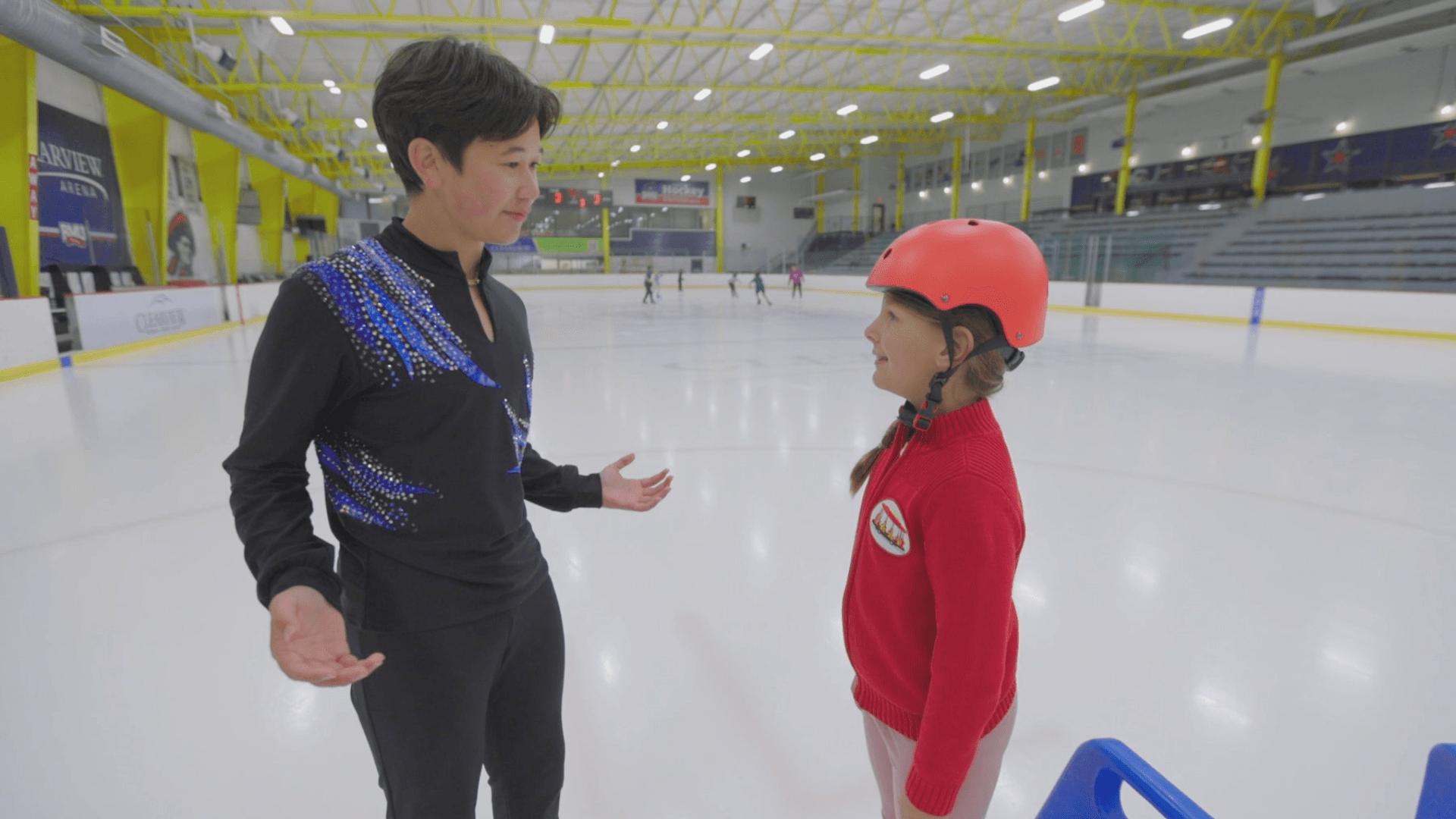 Brooklyn learns how to ice skate. She uses a walker first and then does it all on her own!
