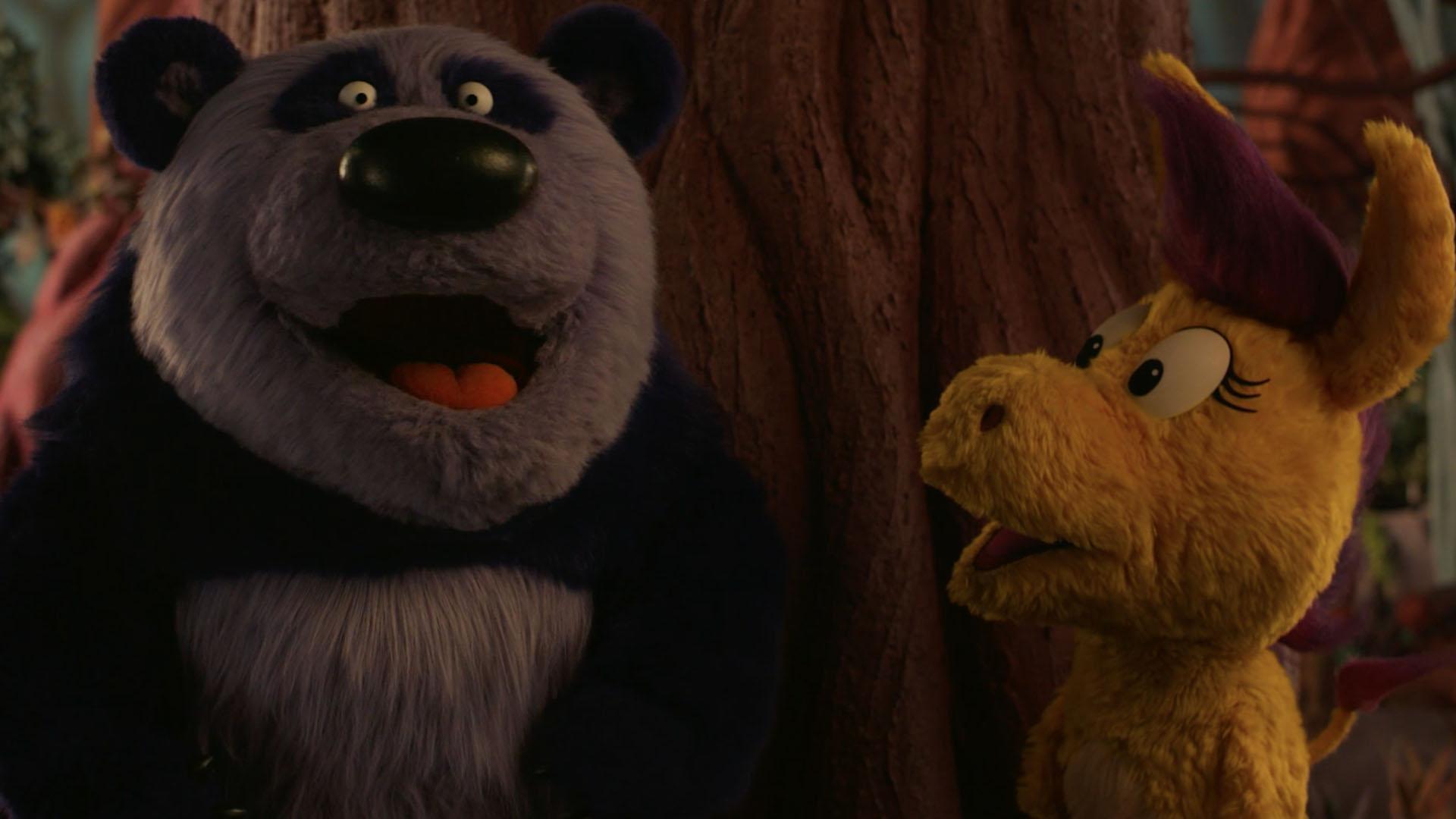 Panda encourages Donkey to be brave by remembering times she was brave in the past.