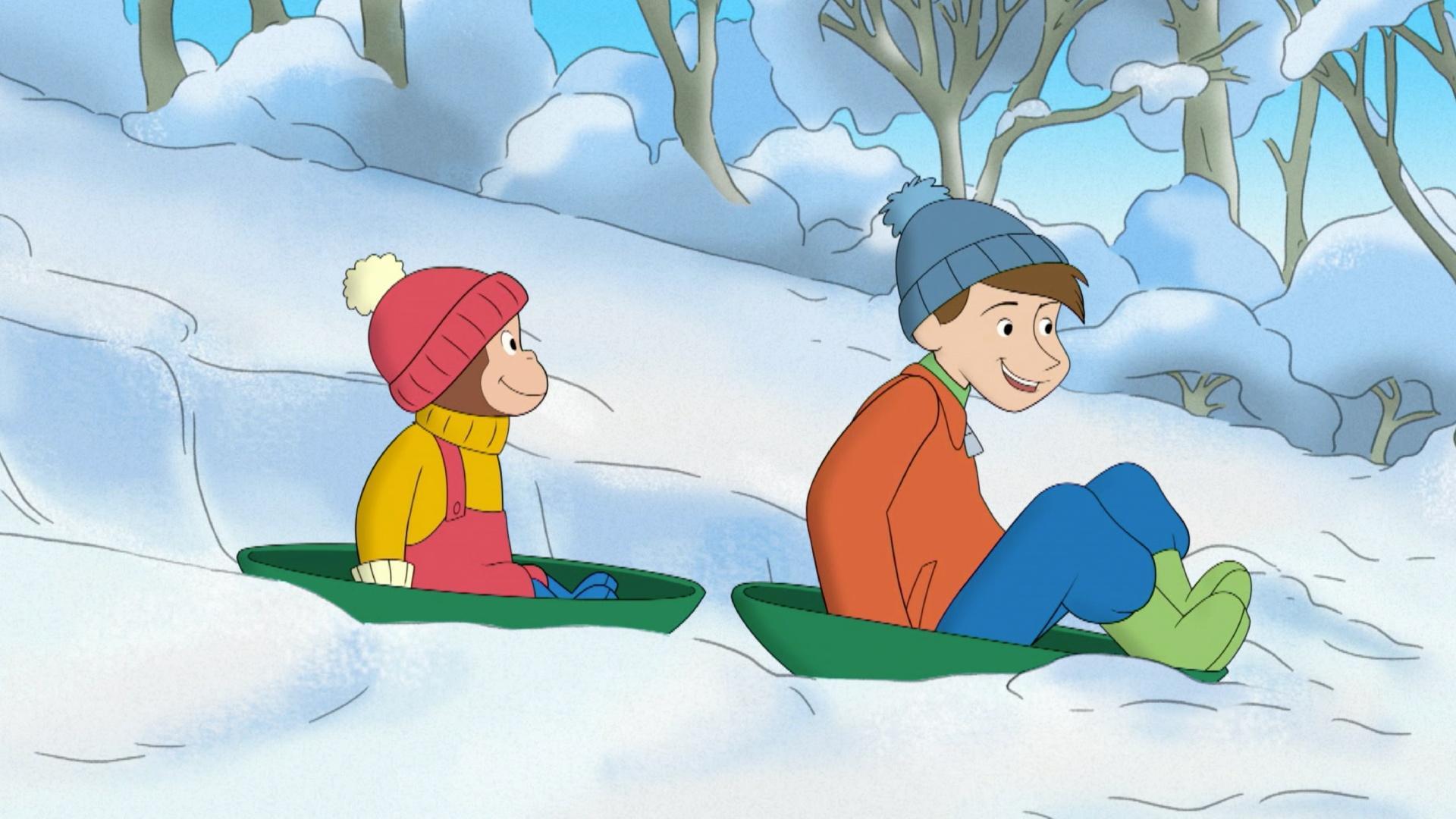 George & Steve make a sled run. / George goes Flamingo Counting.