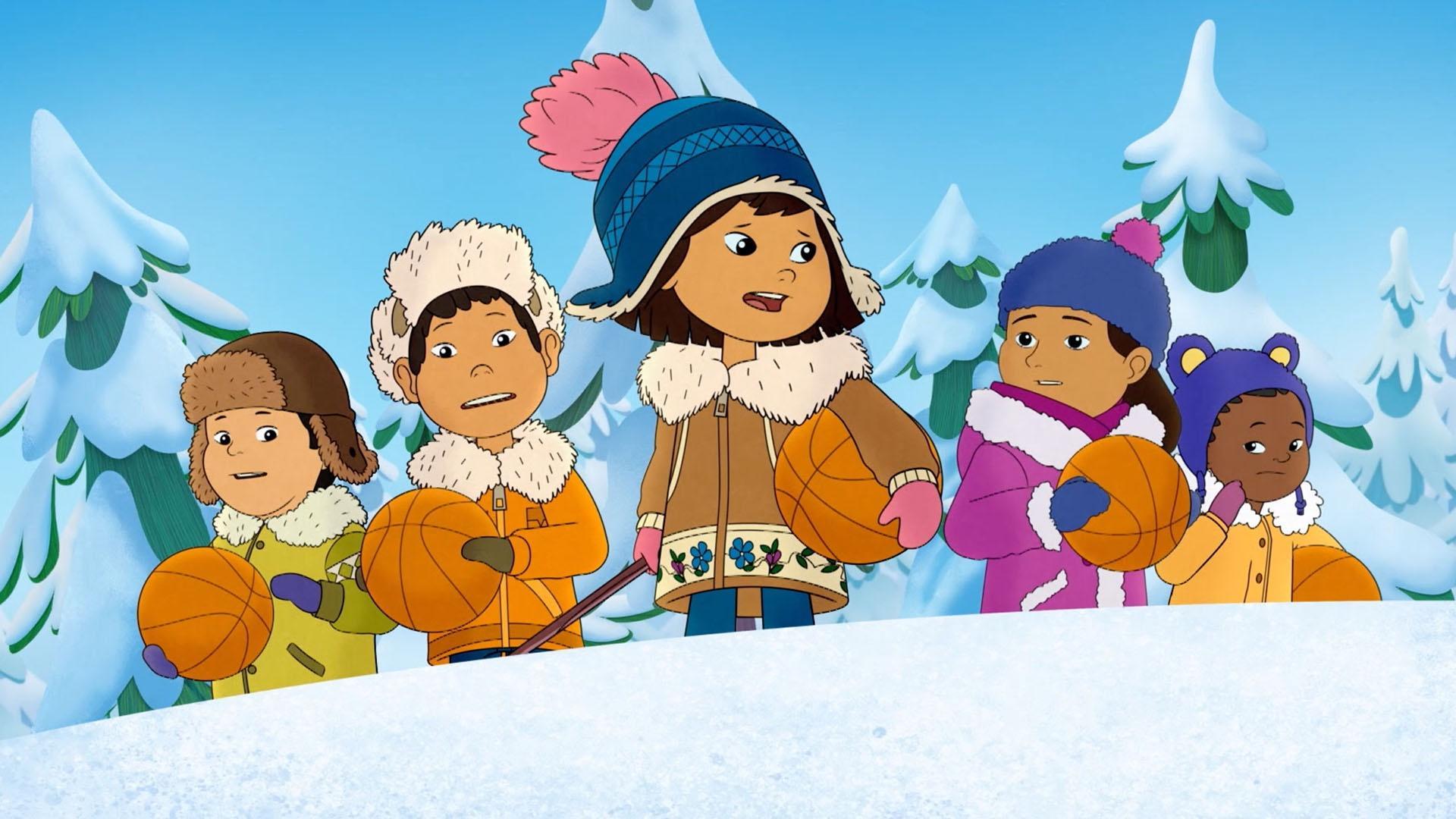 The Qyah Northern Lights try their hands and feet at a basketball-dribbling snowshoe race.