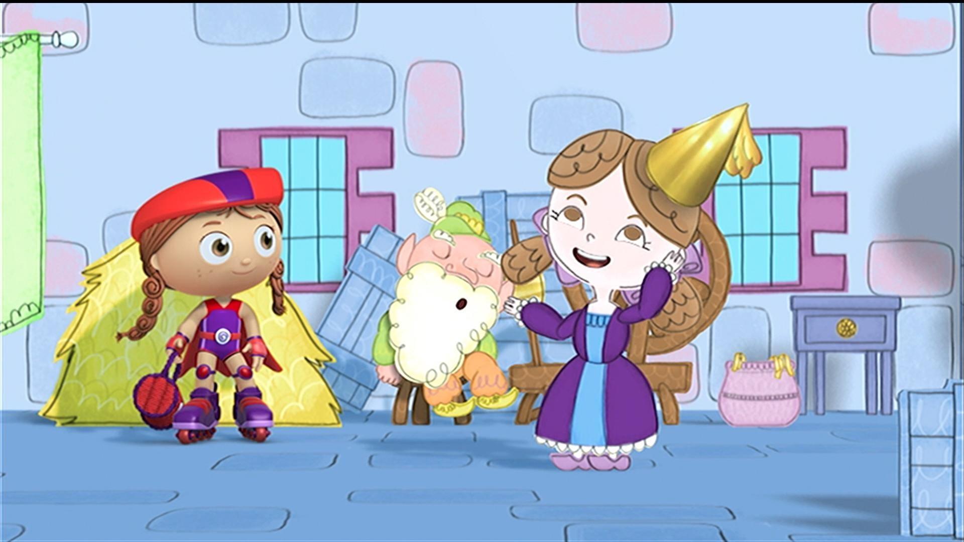 Princess's funny helper, Rumpelstiltskin, is too busy to help her spin straw into gold.