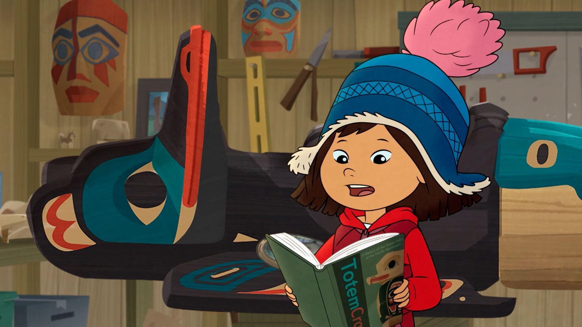 Molly learns about totem pole carving from Uncle Jack.