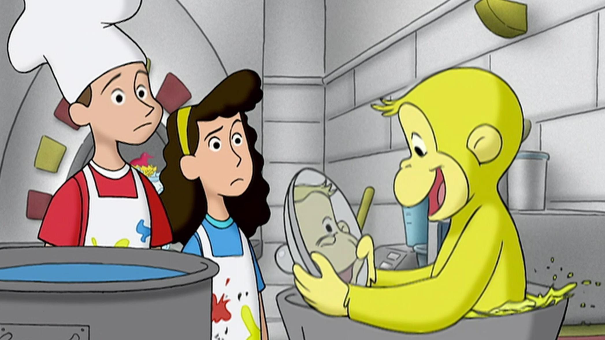 George's maze skills are put to the test. / George gets dyed yellow!