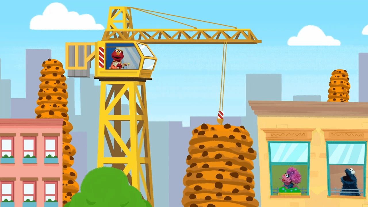 Sing along and imagine with Elmo as he stacks the tallest cookie tower.
