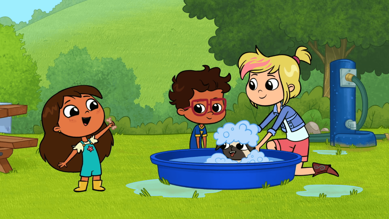 Rosie and Crystal host a doggy wash. / Rosie and Javi try to save money for new costumes.