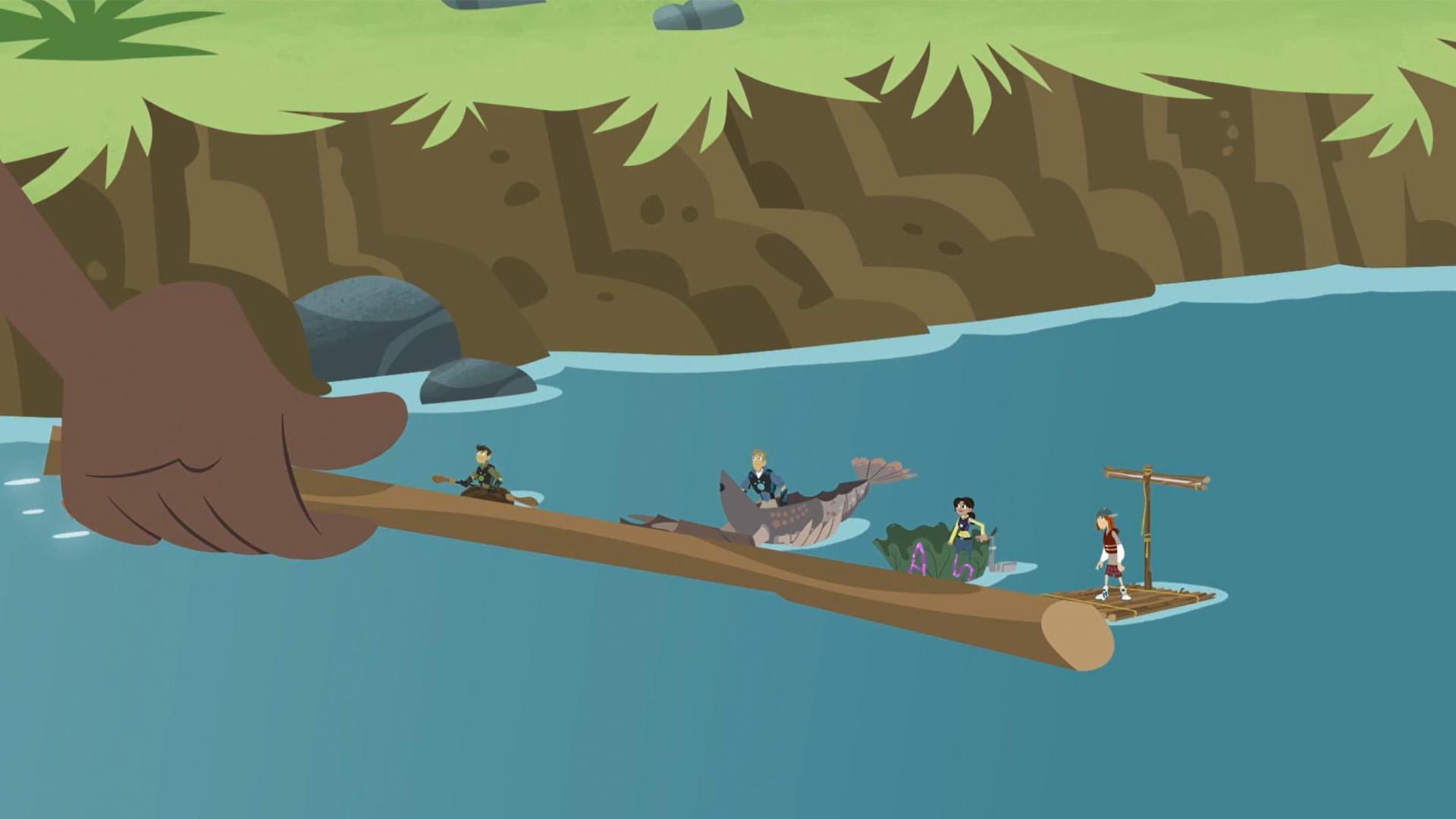 The gang miniaturizes and head out on their mini boats.