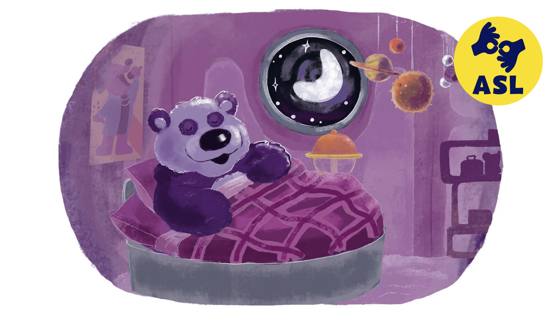 Purple Panda reads a story he wrote about his pals getting ready to say goodnight.