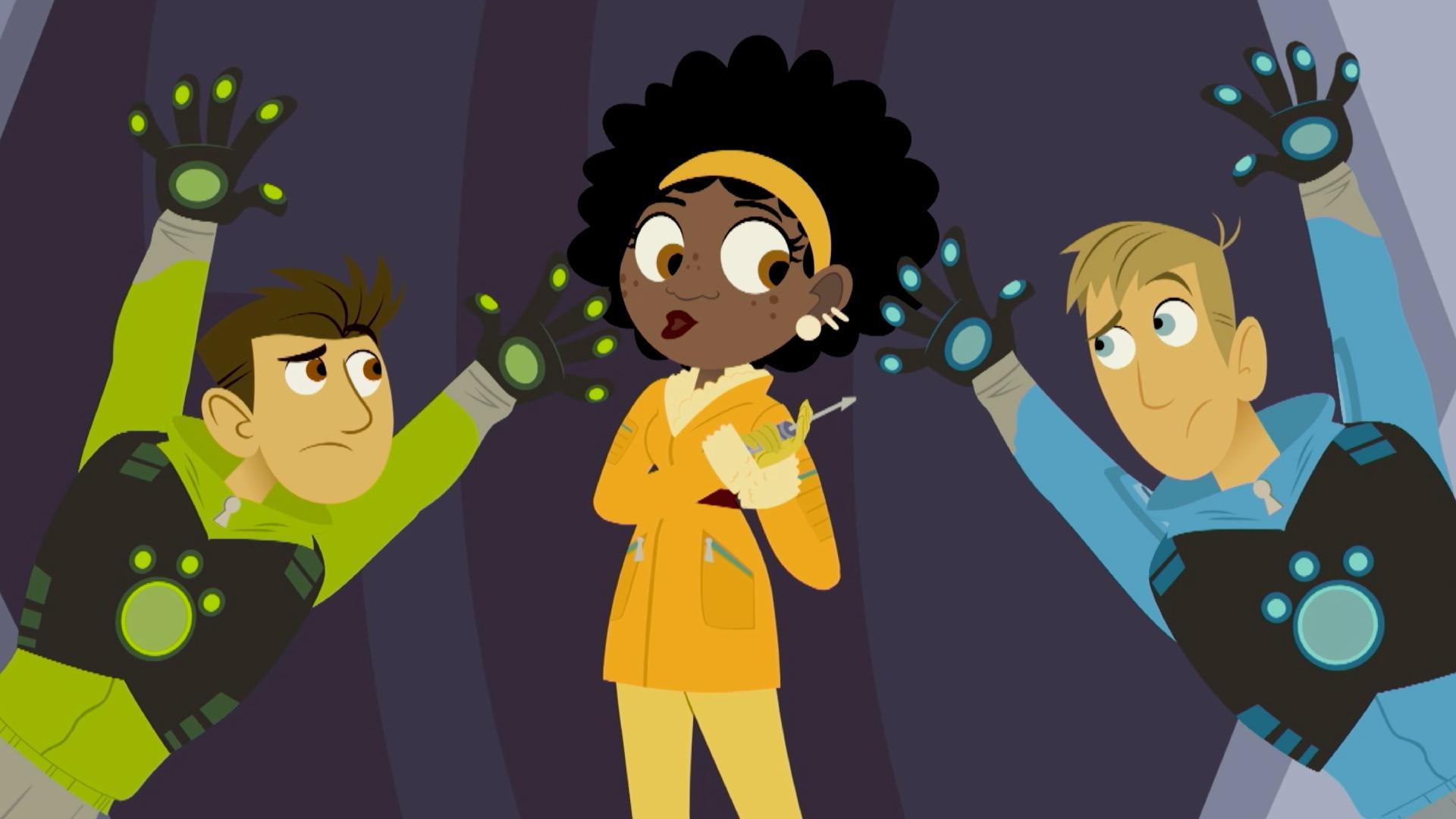 The team are chillaxing in the snow, Martin, Chris and Aviva are having a snowball fight.