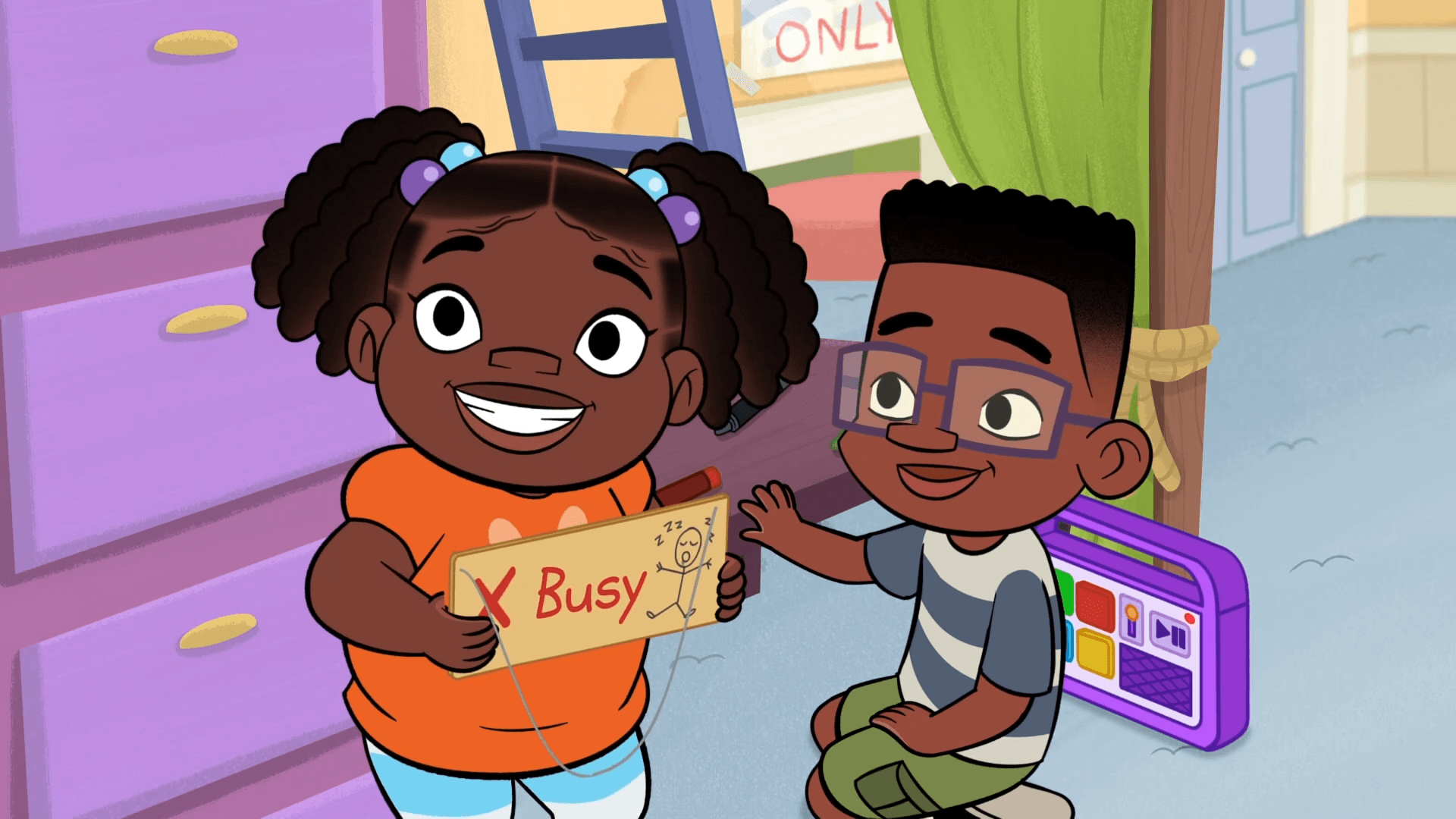 The kids make a free/busy sign so they know when Miss Dennis is free or busy.