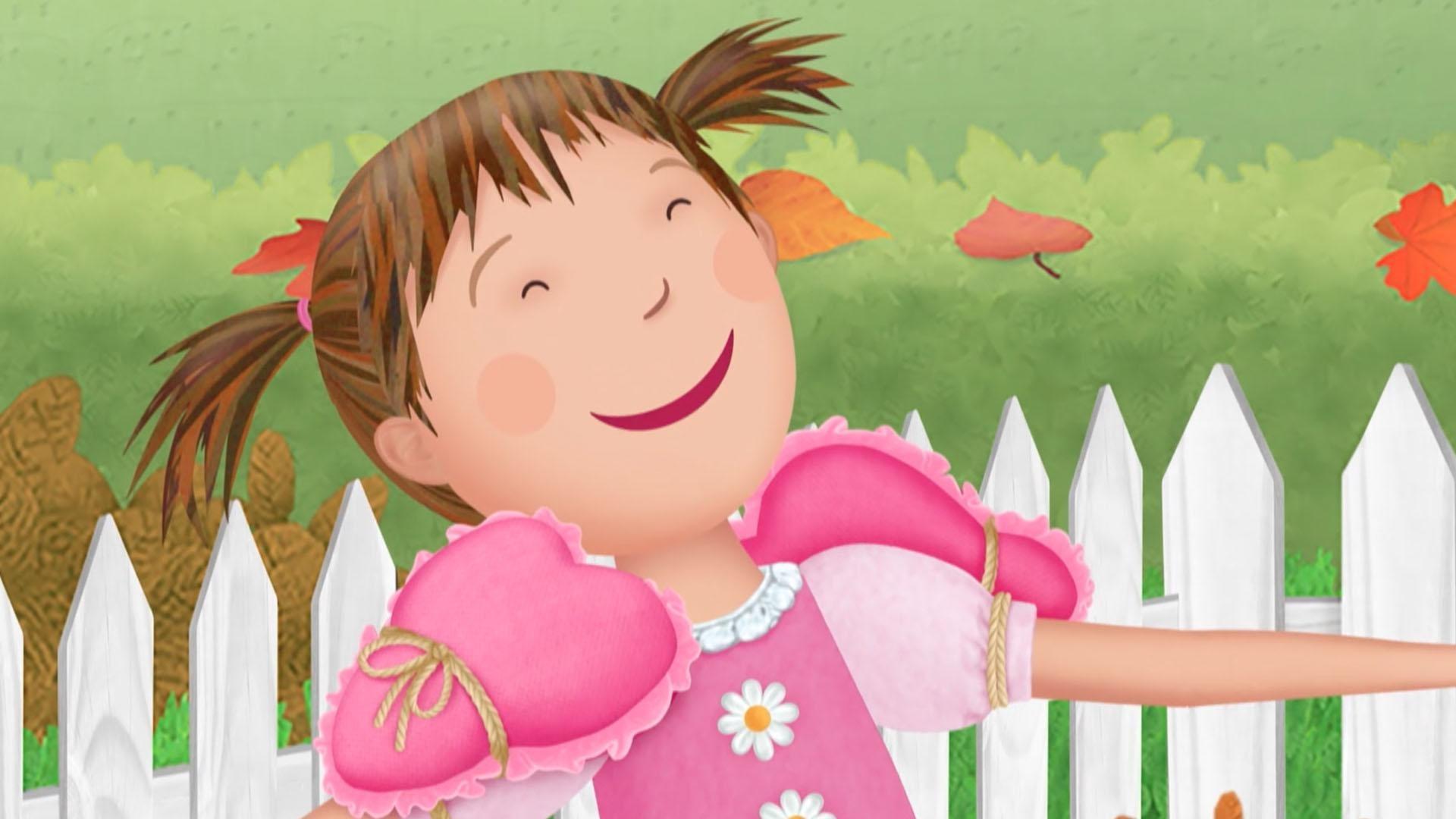 Pinkalicious really wants to catch a falling leaf and thinks of a perfect way to get one.