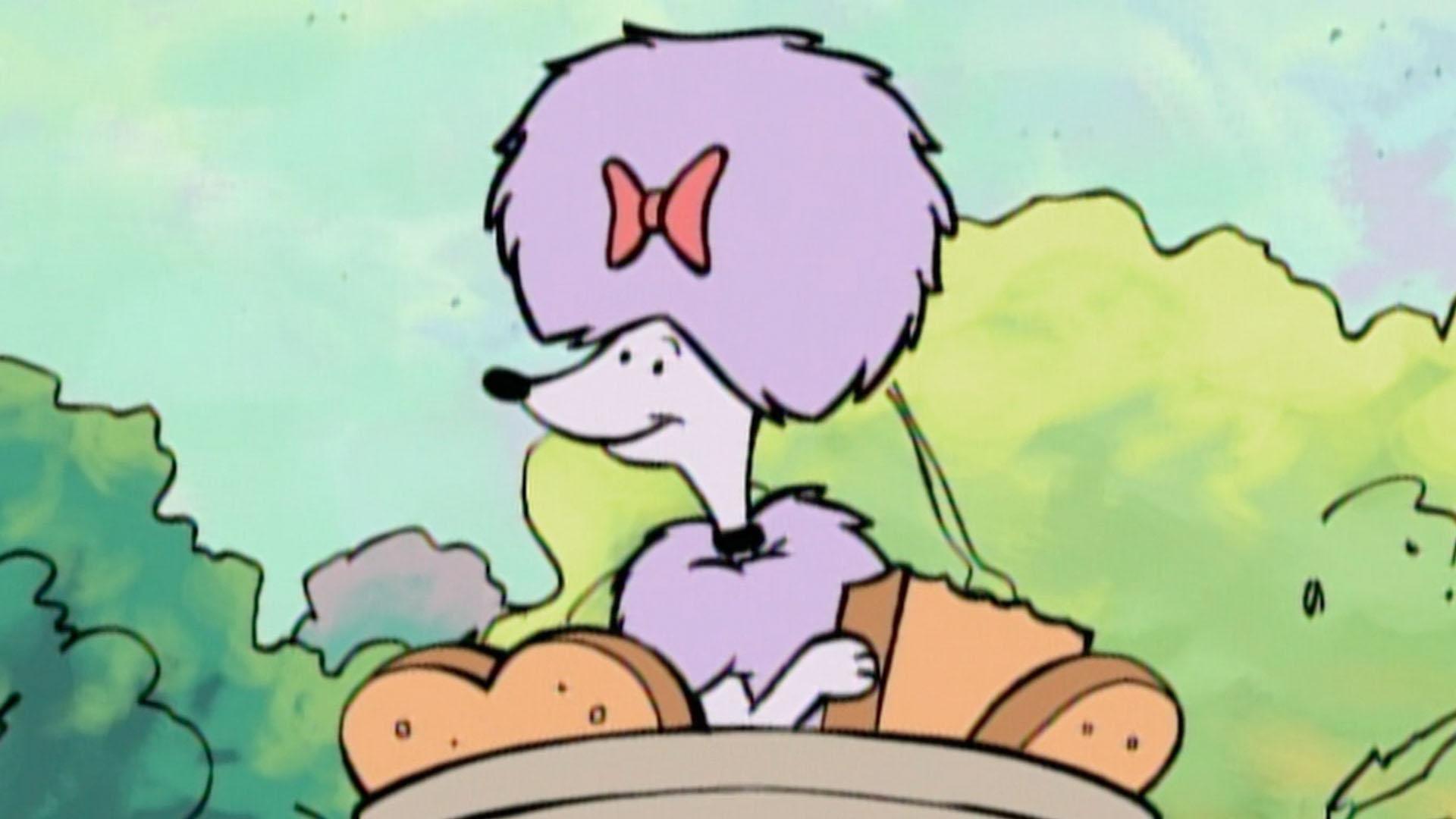 Cleo challenges Mac to a race. / The dogs eat too many bowser bites.